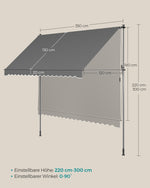 Markiza boczna zaciskowa antracyt 350×120 cm z korbą