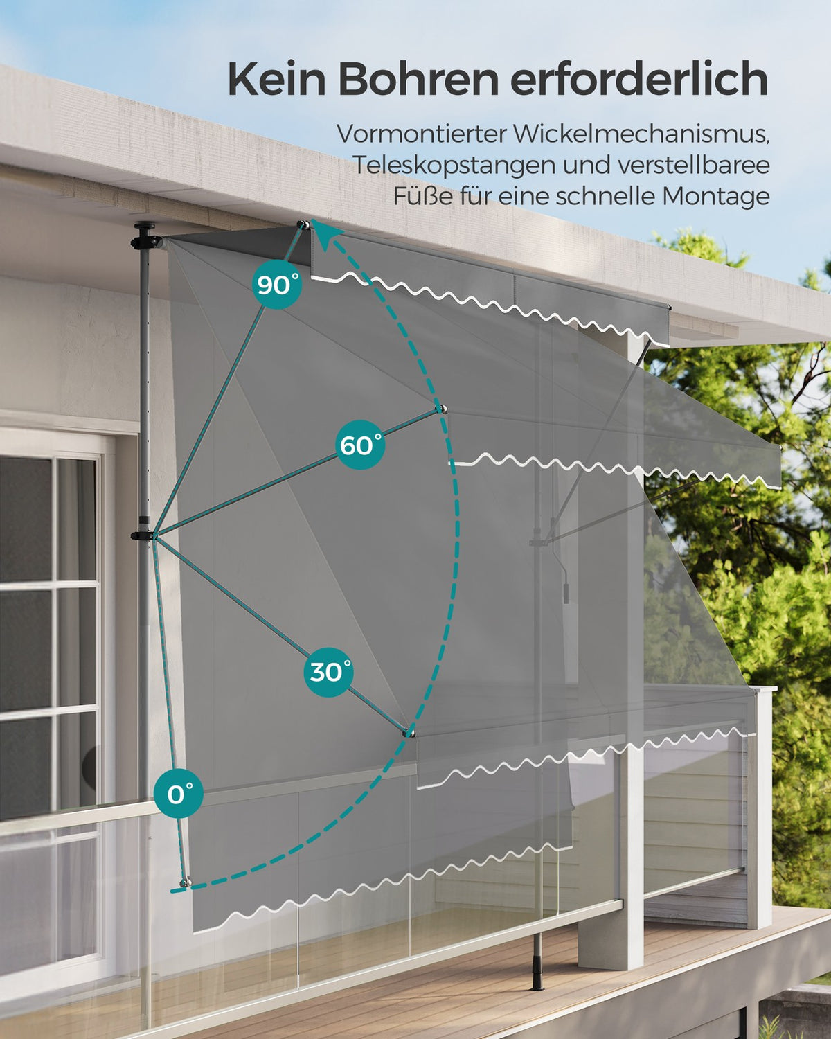 Markiza boczna zaciskowa antracyt 350×120 cm z korbą