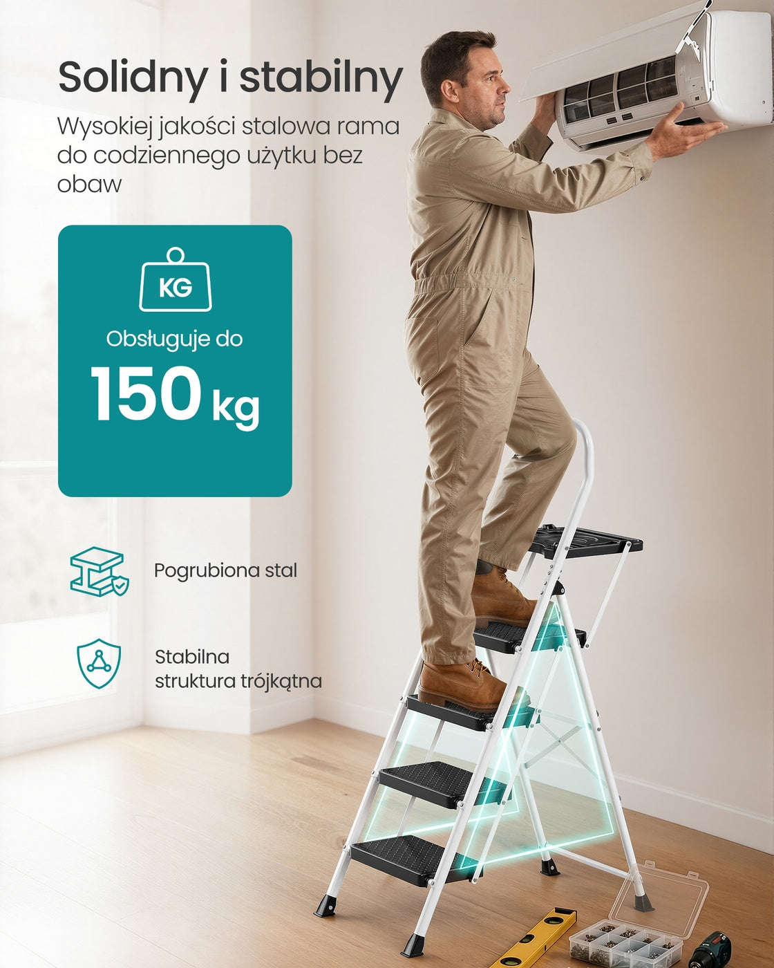 Składana drabina stalowa nośność 150 kg