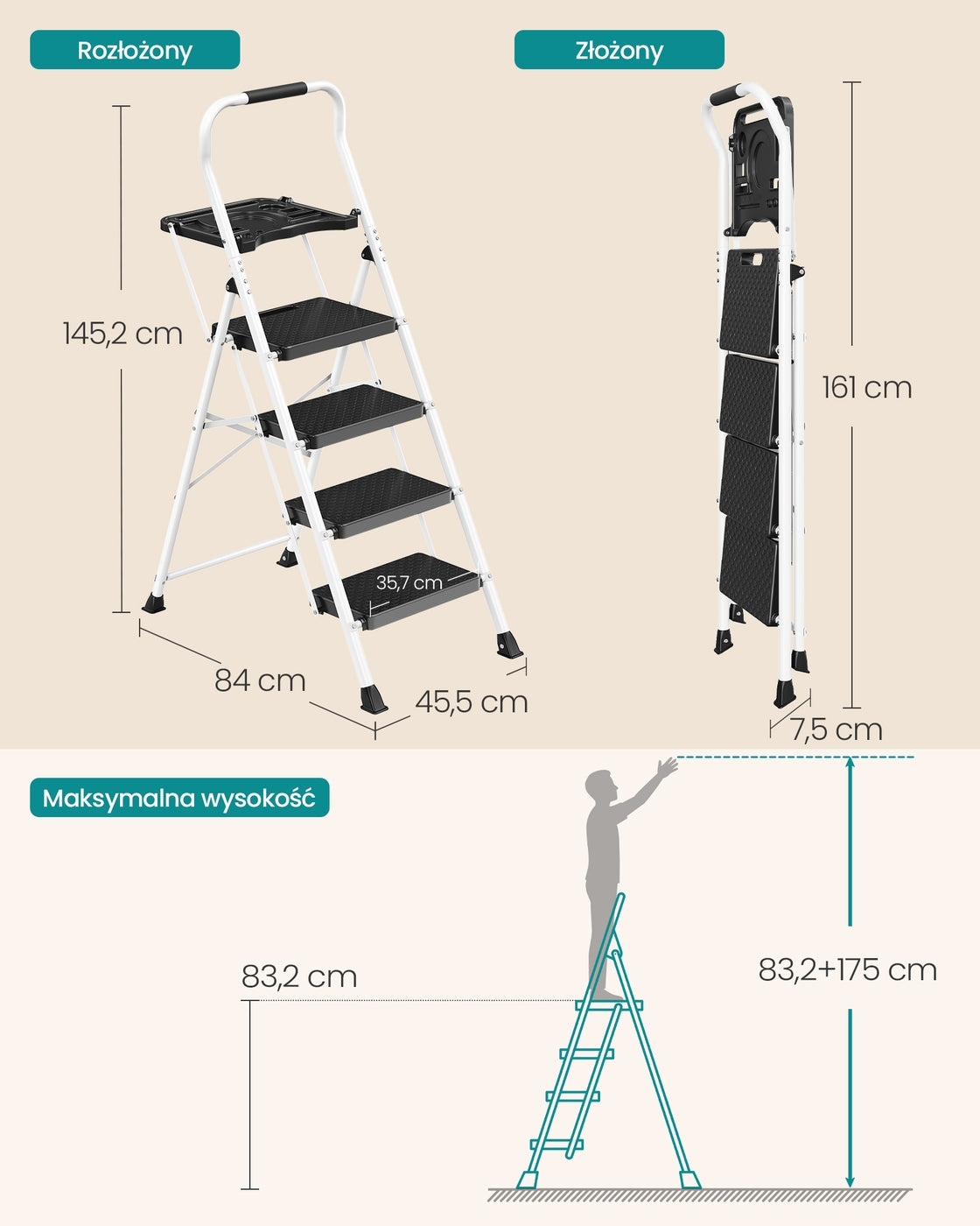 Składana drabina stalowa nośność 150 kg