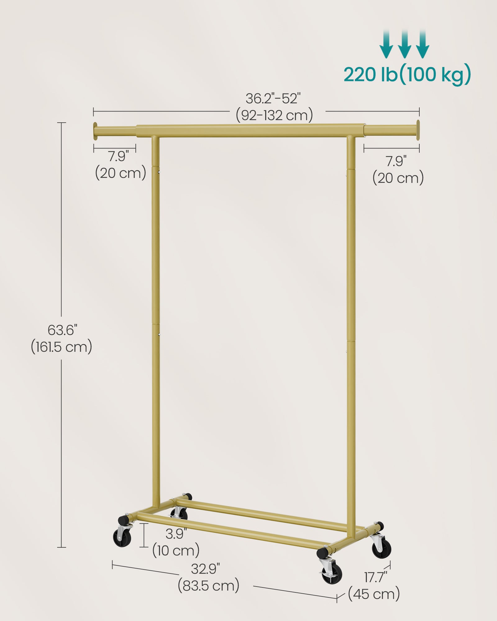 Wieszak na ubrania, pale gold, 92 cm
