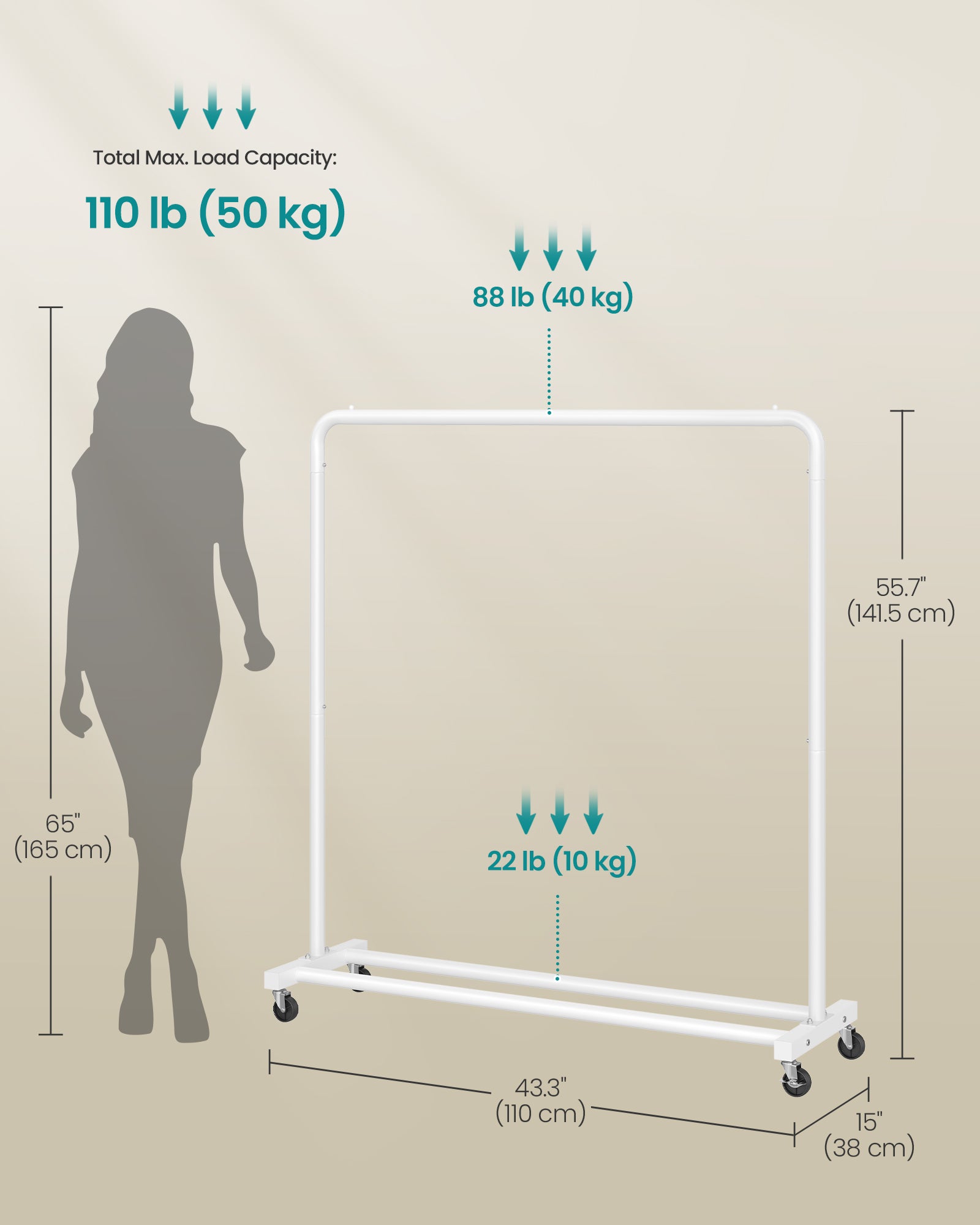 Wieszak stojący, biały, 110 cm
