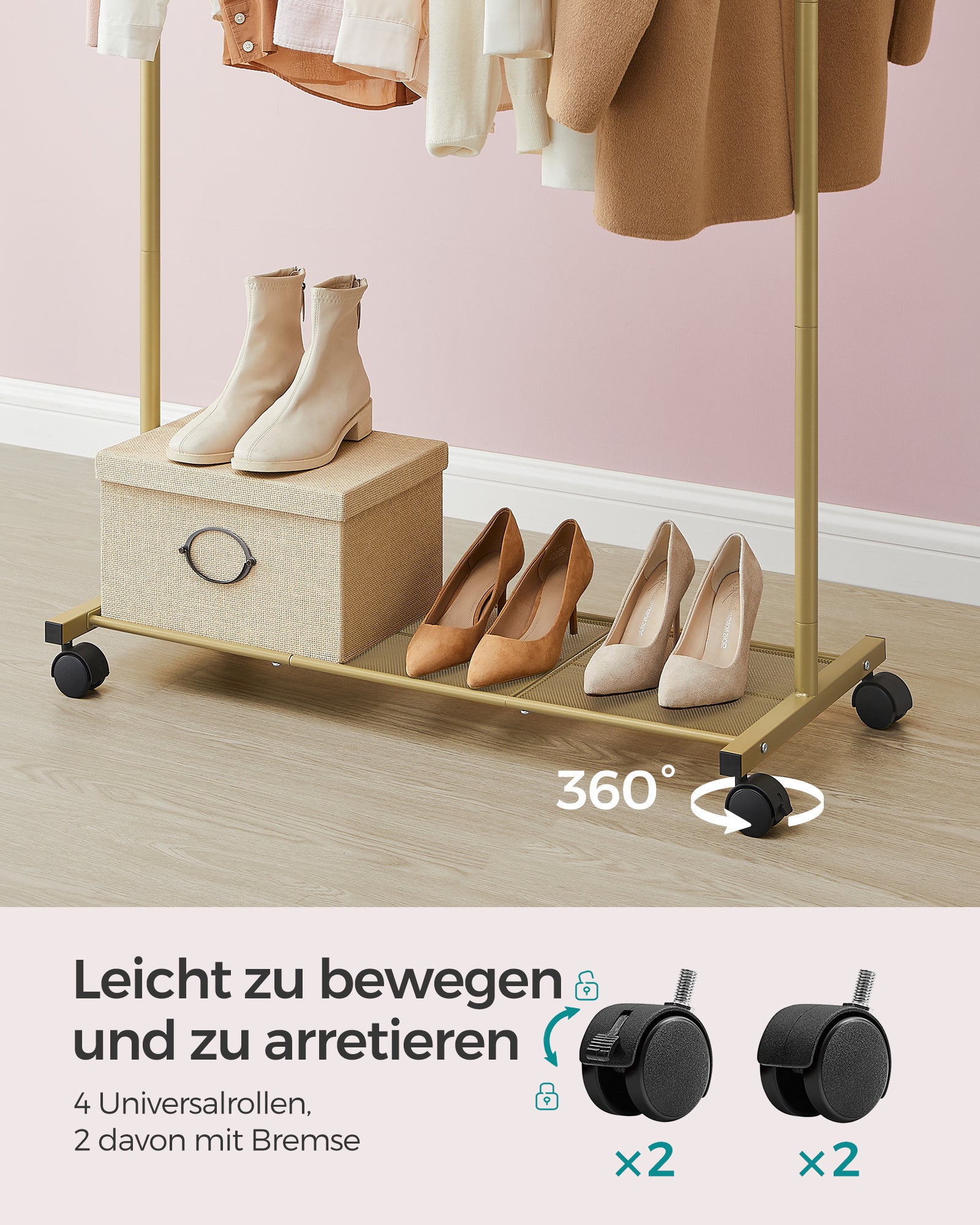 Mobilny wieszak na ubrania ze złotą półką 91 cm
