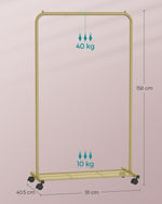 Mobilny wieszak na ubrania ze złotą półką 91 cm