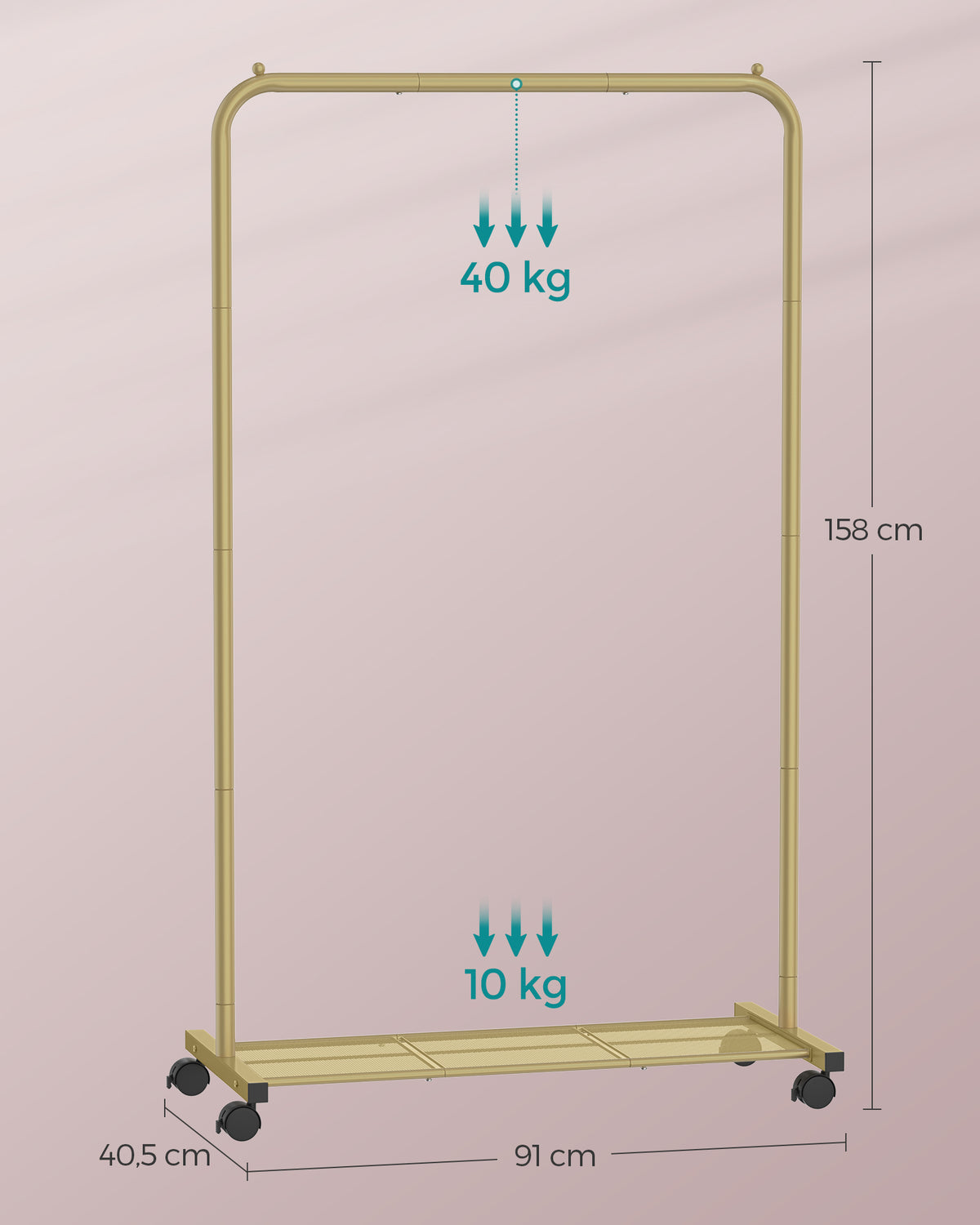 Mobilny wieszak na ubrania ze złotą półką 91 cm