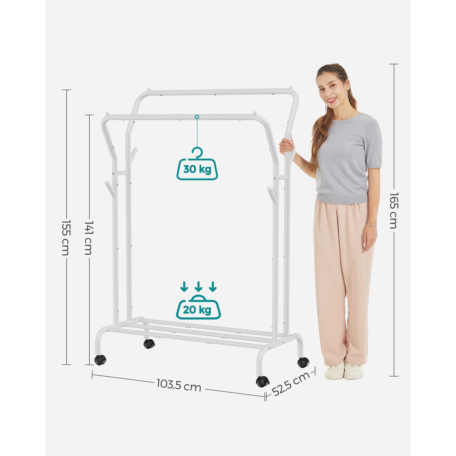 Wieszak na ubrania, biały, 102,5 cm