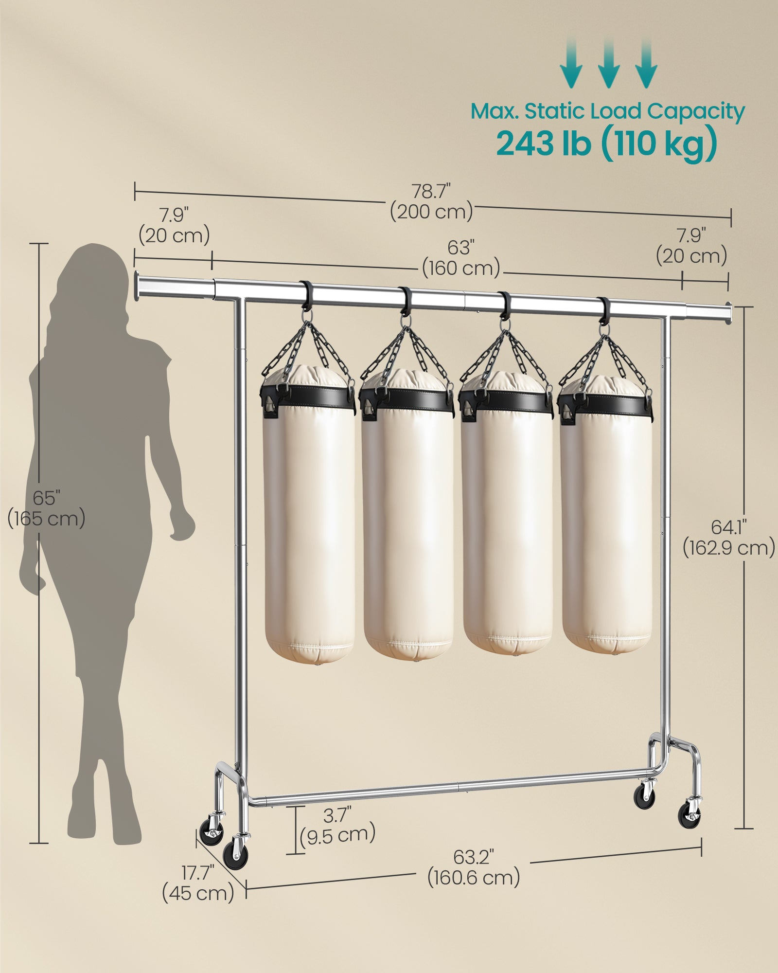Wieszak na ubrania, ecru, 160 cm