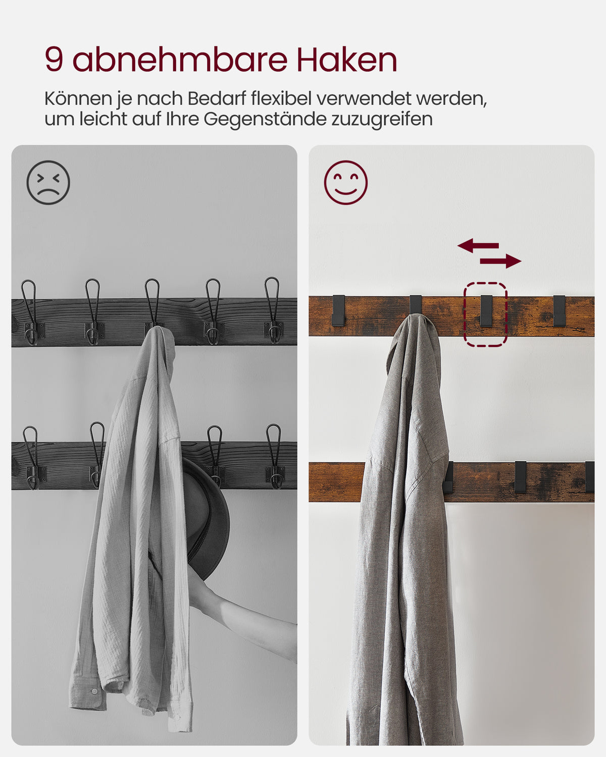 Wieszak na ubrania z ławką i 3 półkami, brązowo-czarny