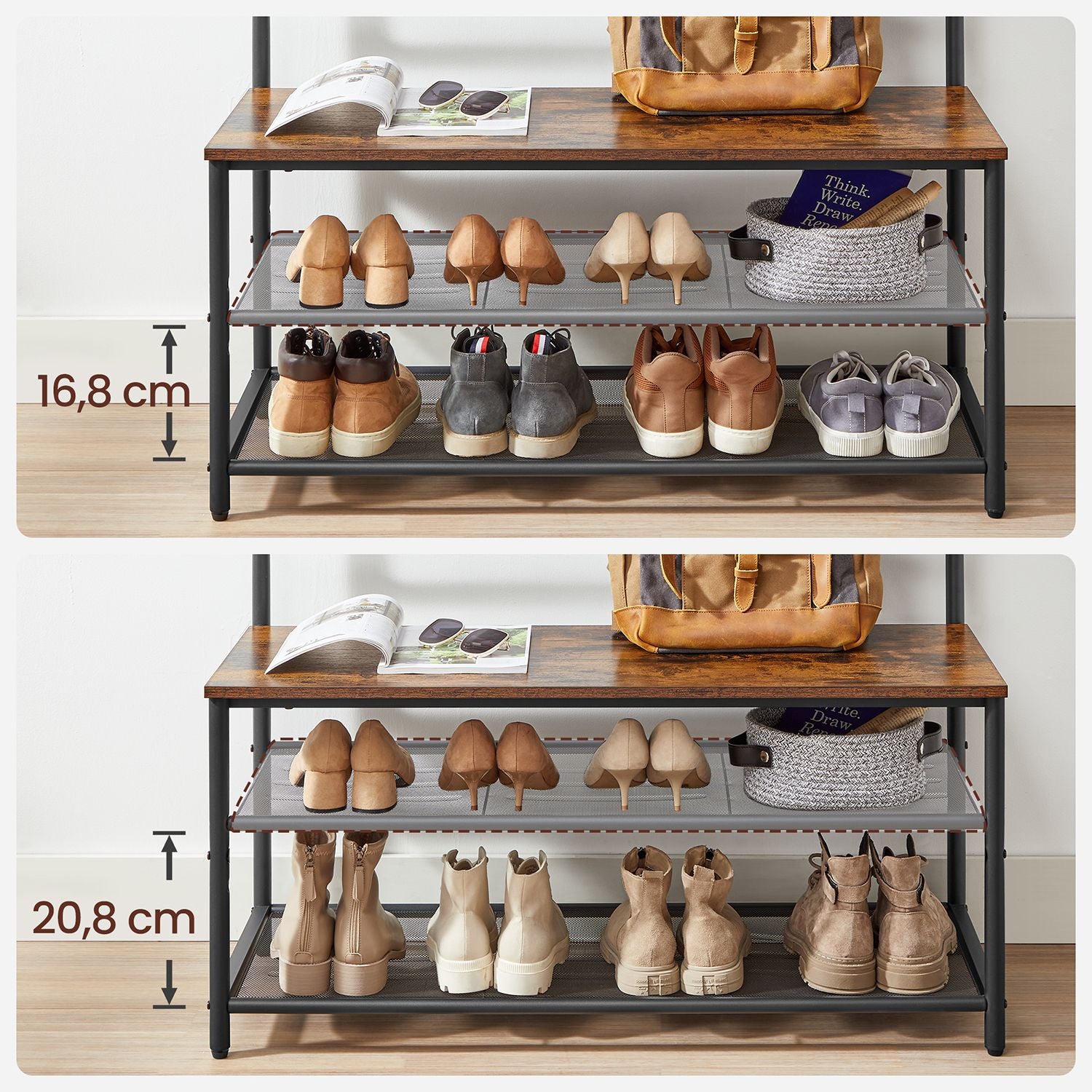 Ławka na buty, rustykalny brąz, 100 cm