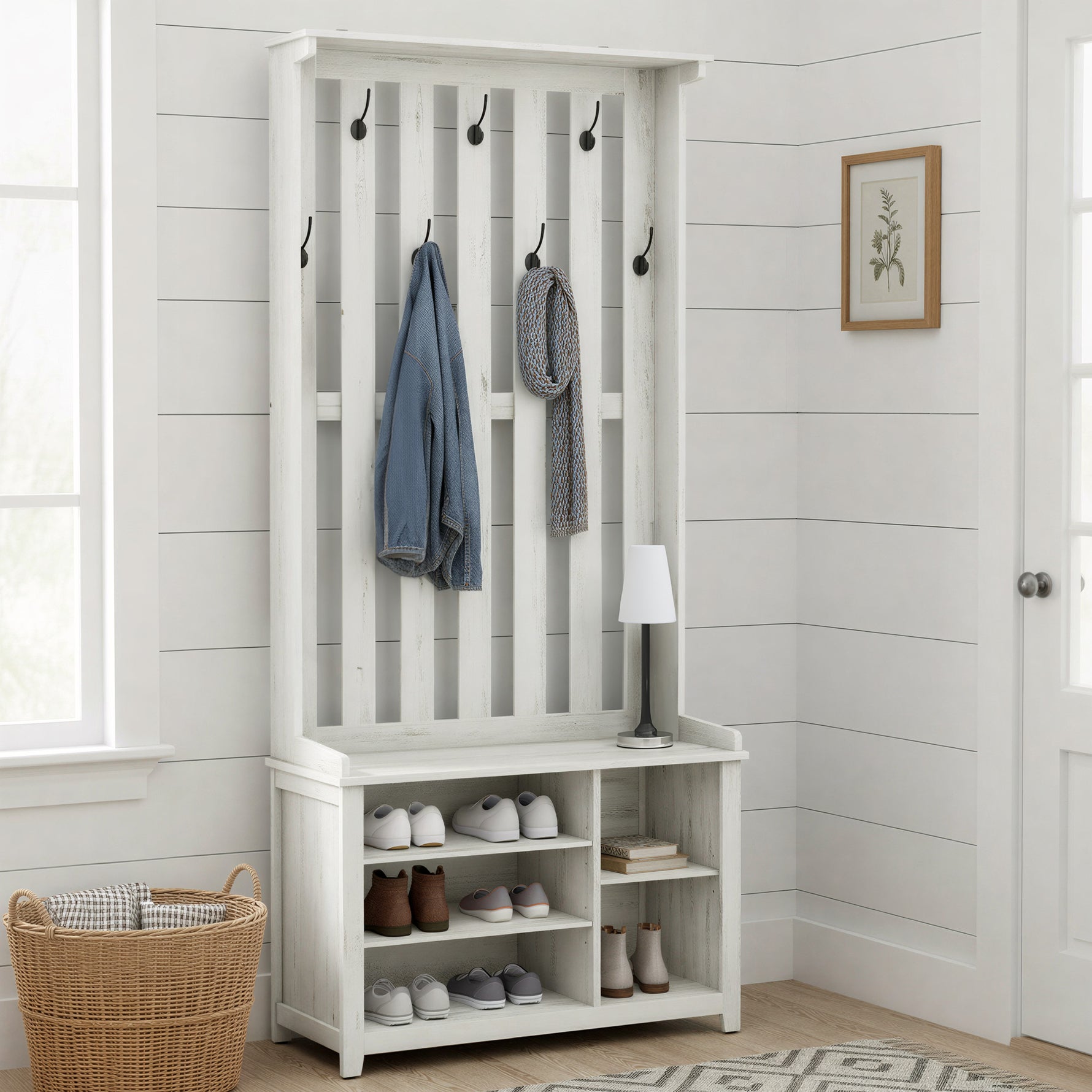 Ławka na buty, rustic white, 81 cm