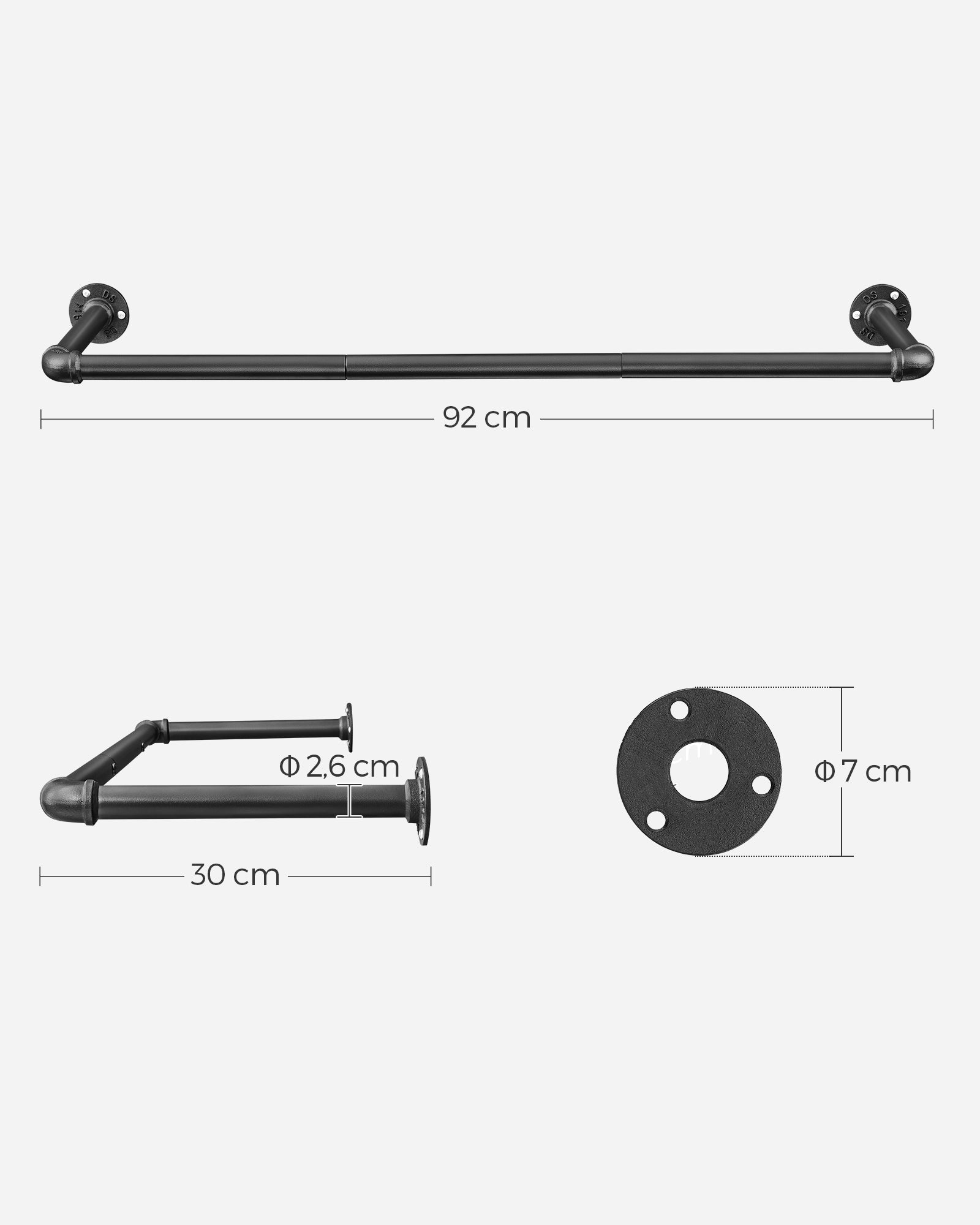 Metalowy wieszak ścienny na ubrania 92 cm czarny