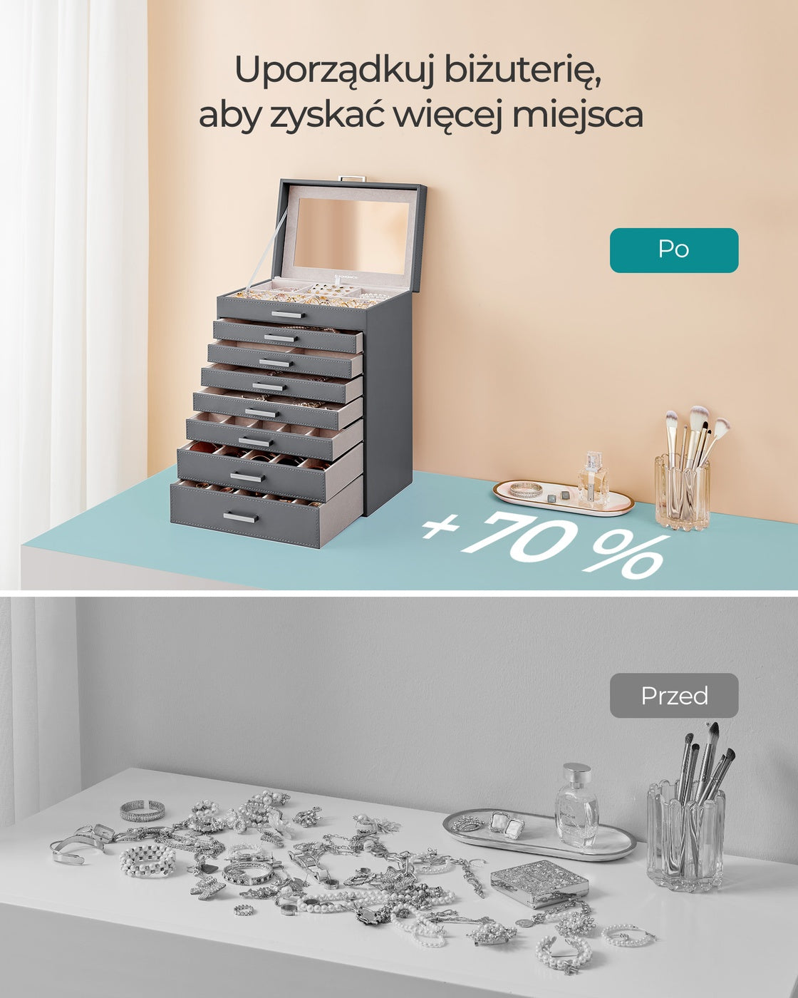 Szkatułka na biżuterię z 8 szufladami