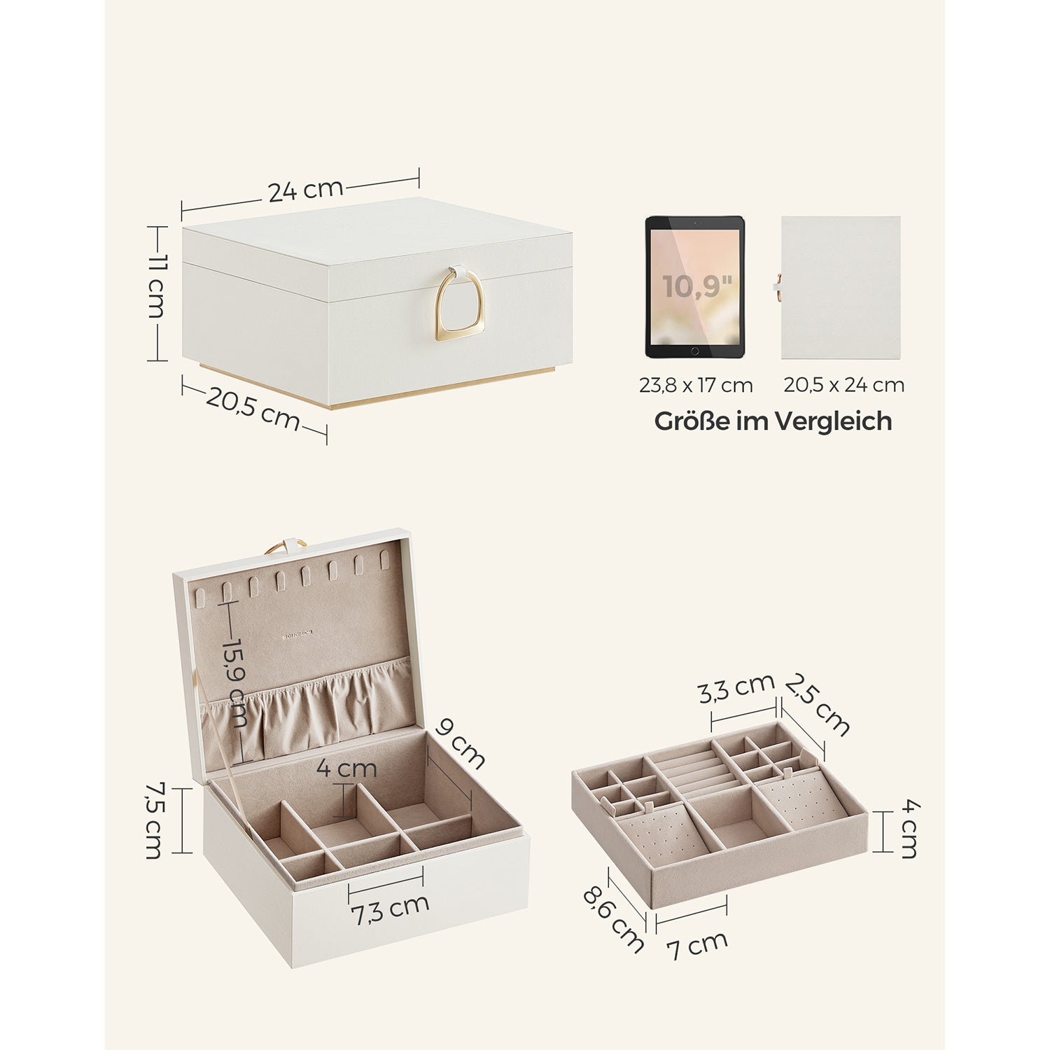 Organizer na biżuterię, cream white