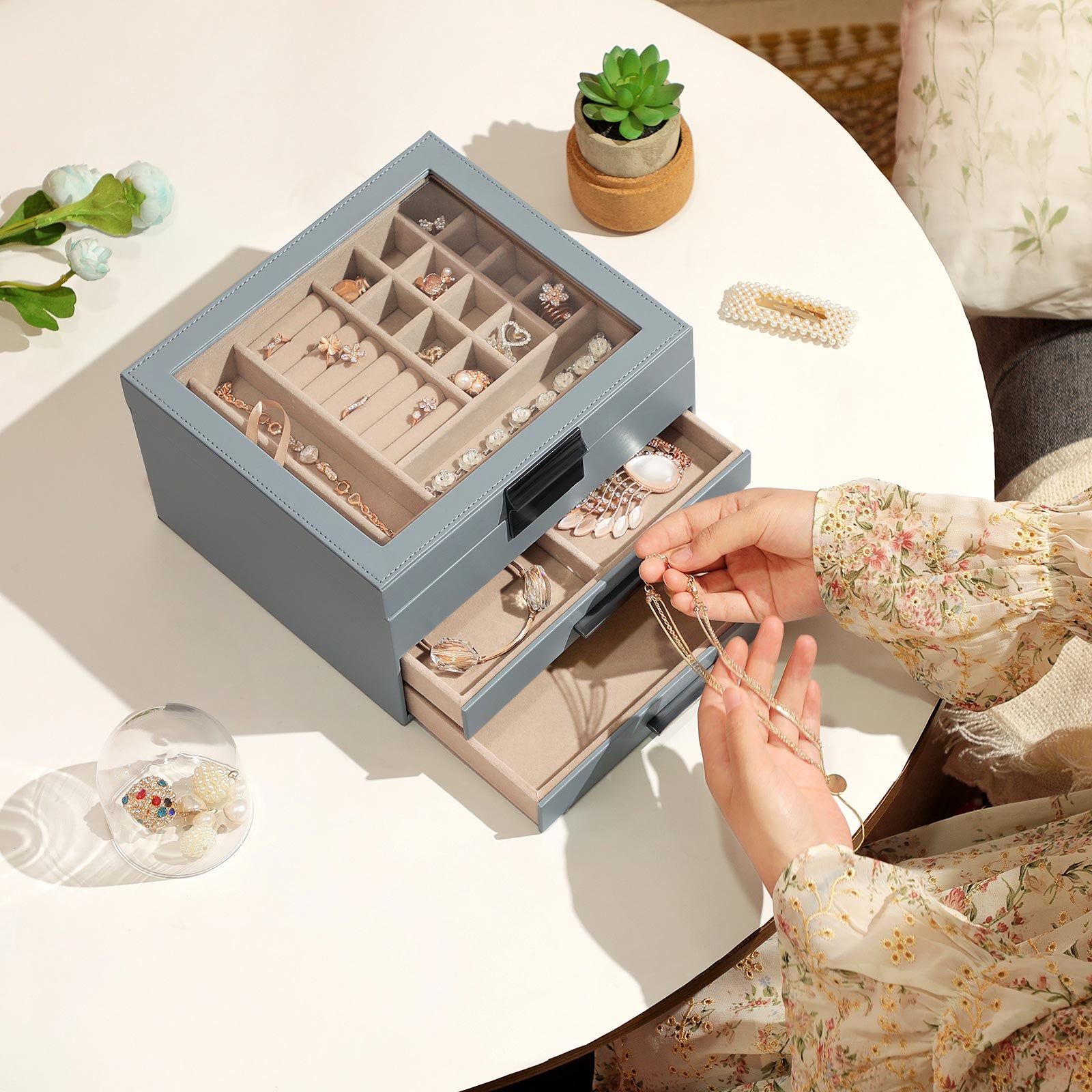Organizer na biżuterię, dove blue