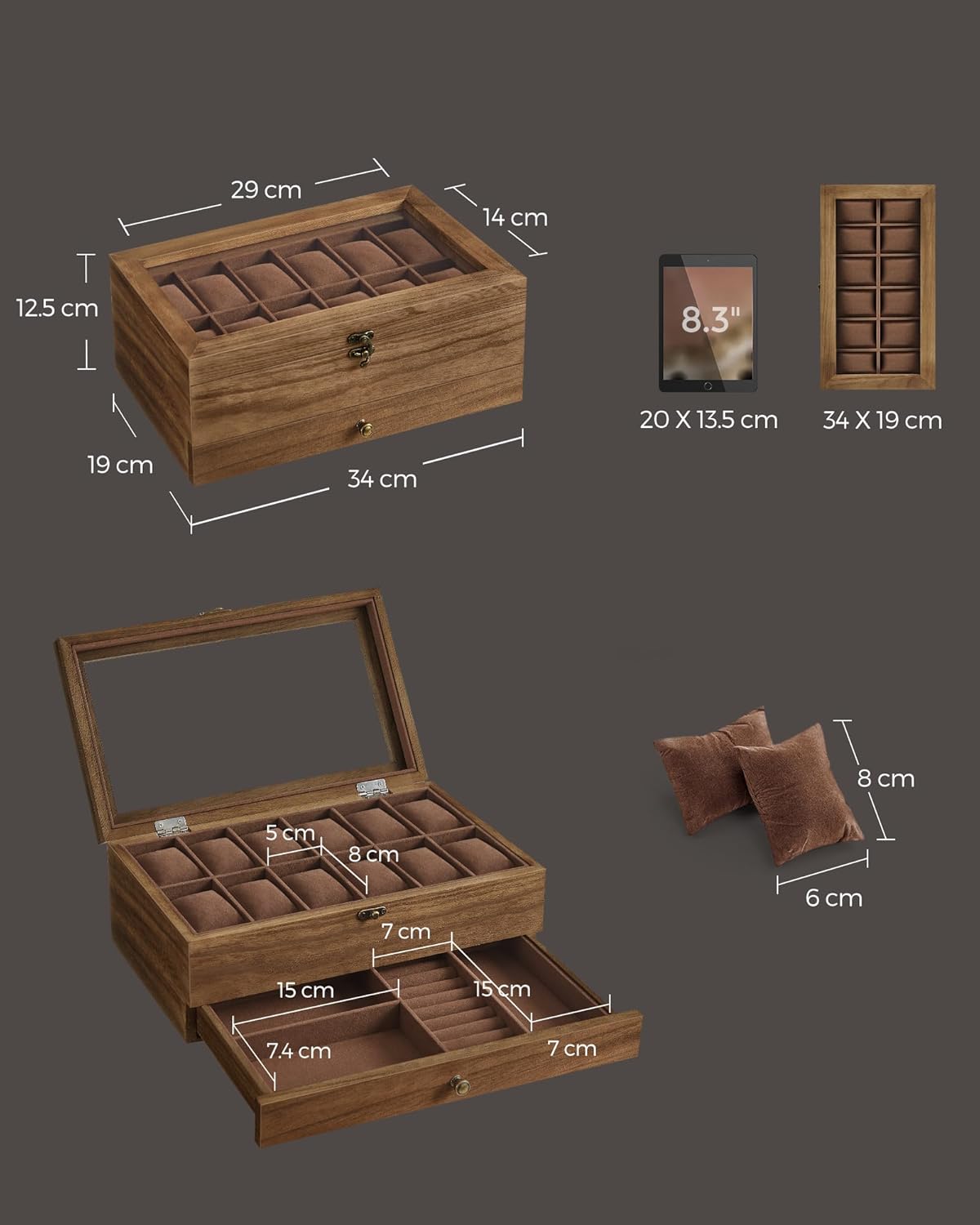 Organizer na biżuterię, coffee brown
