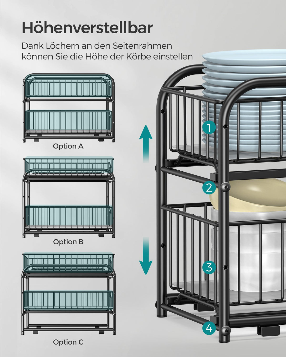 Organizer do szafek kuchennych z 2 wysuwanymi szufladami czarny