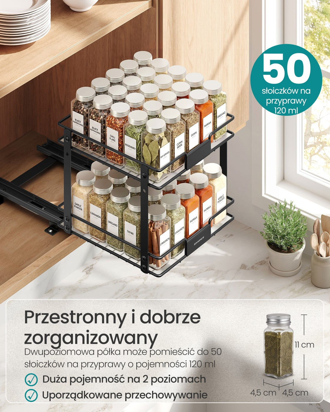 Wysuwany organizer na przyprawy 2-poziomowy czarny