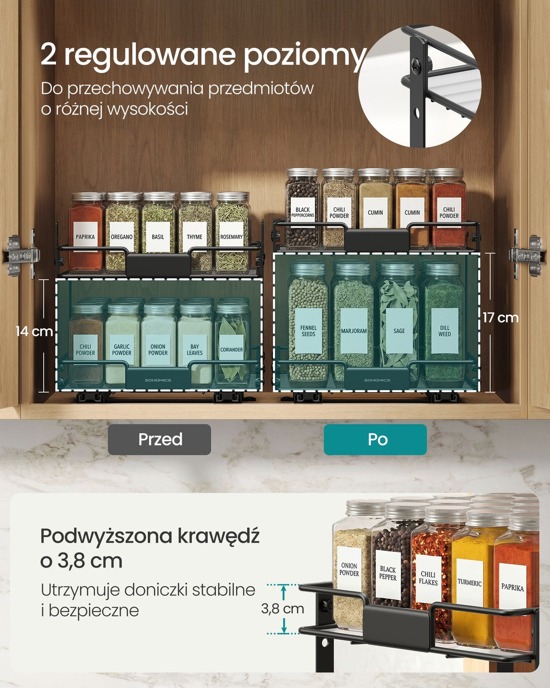 Wysuwany organizer na przyprawy 2-poziomowy czarny