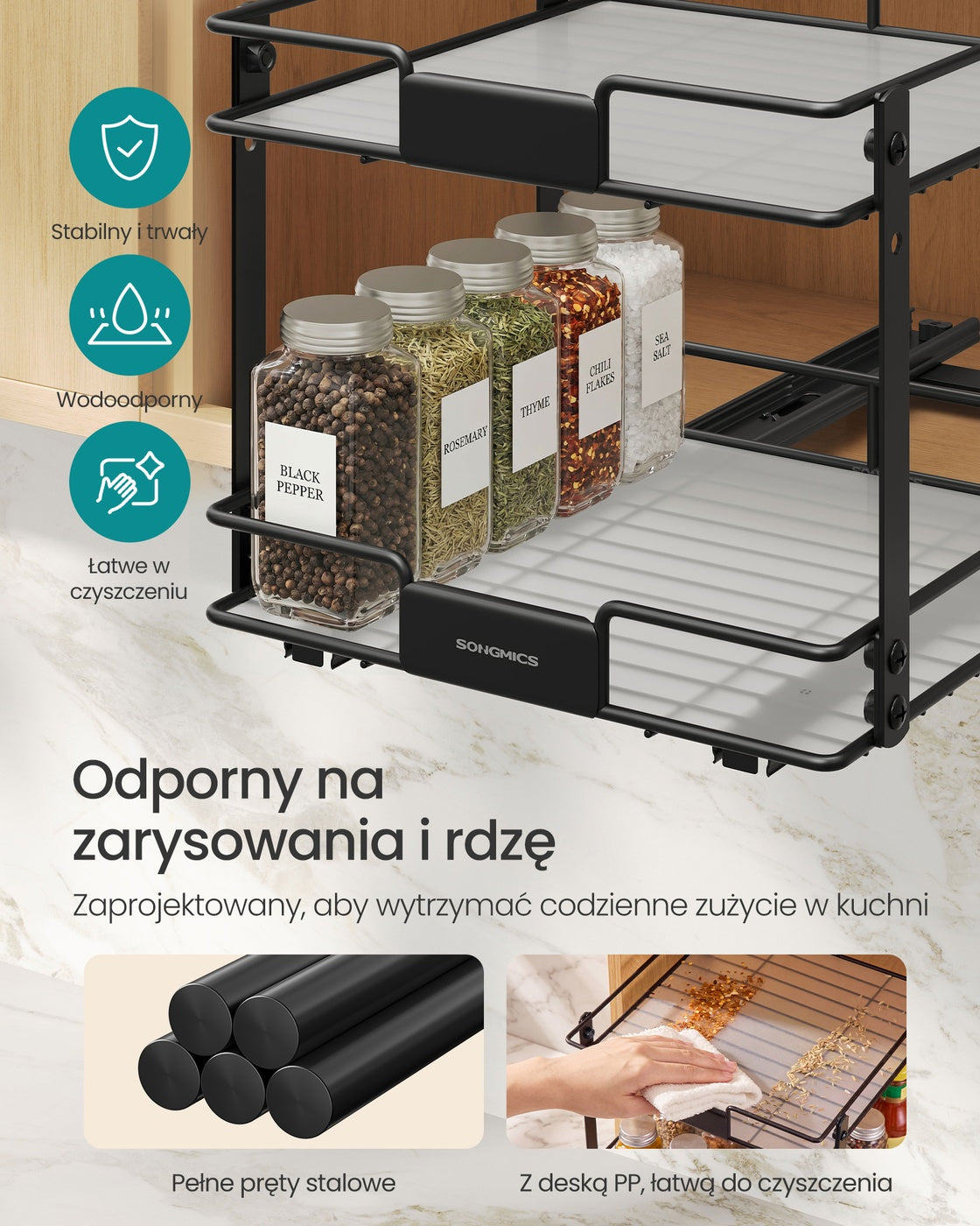 Wysuwany organizer na przyprawy 2-poziomowy czarny