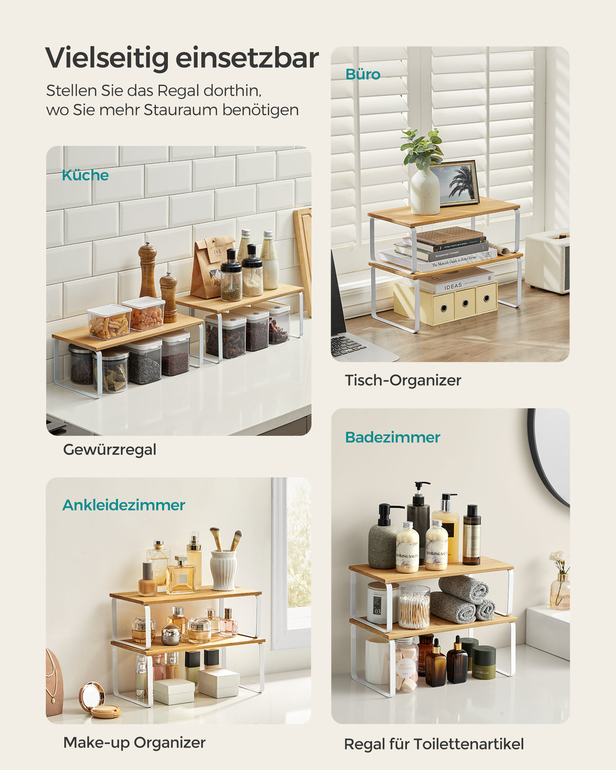 Zestaw 4 metalowo-drewnianych półek kuchennych