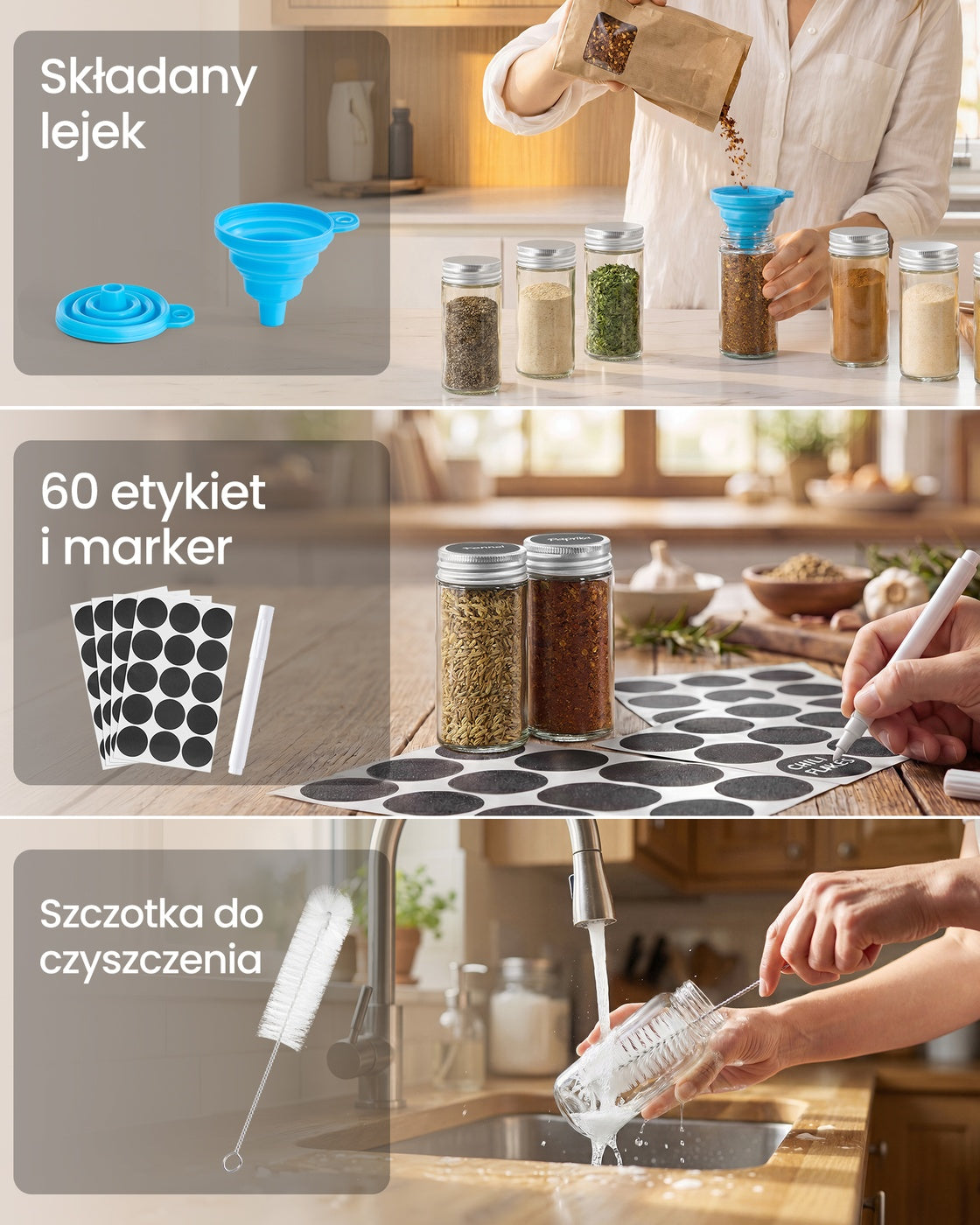 Obrotowy stojak na przyprawy z 16 szklanymi słoiczkami