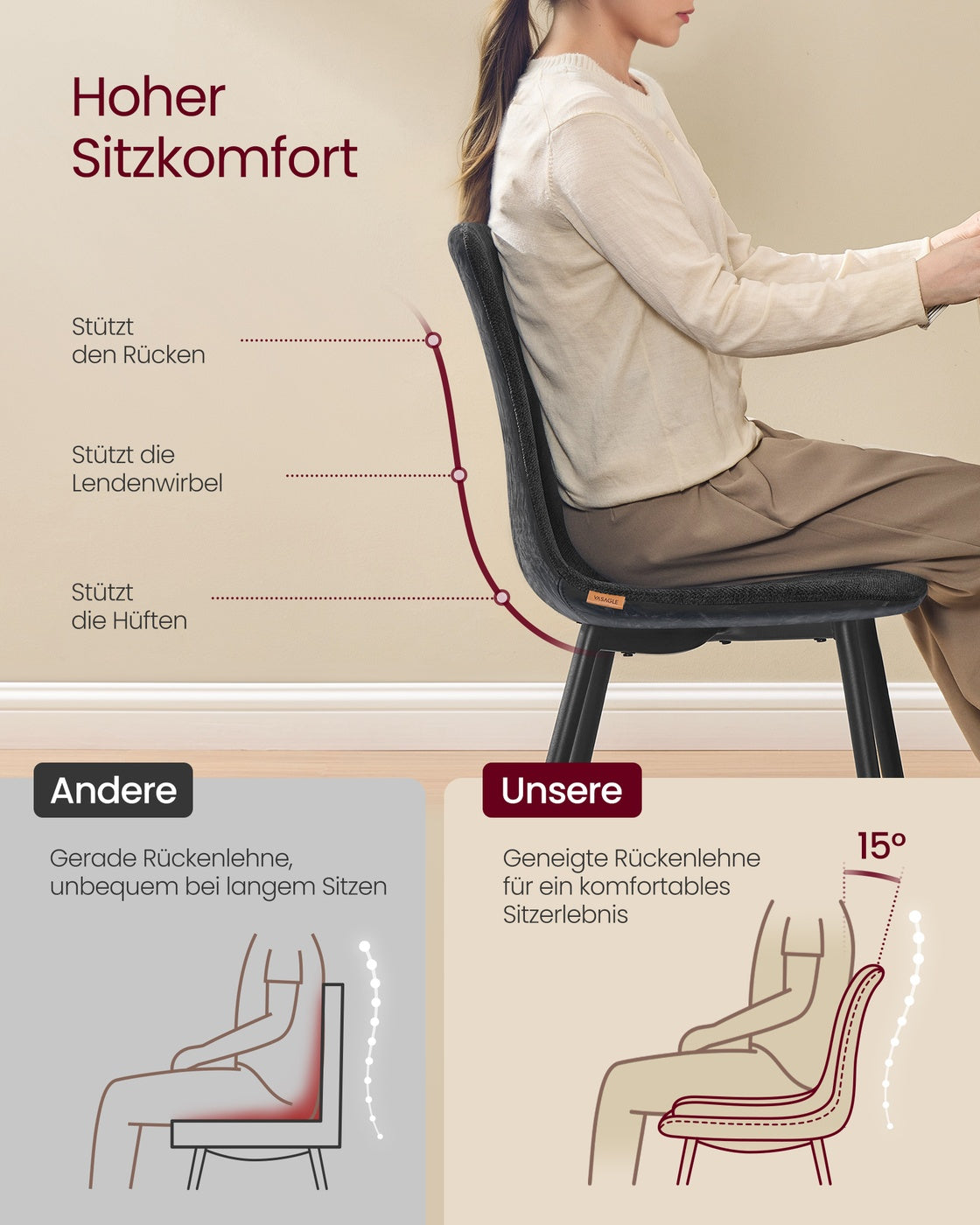 Zestaw 4 krzeseł do jadalni szare