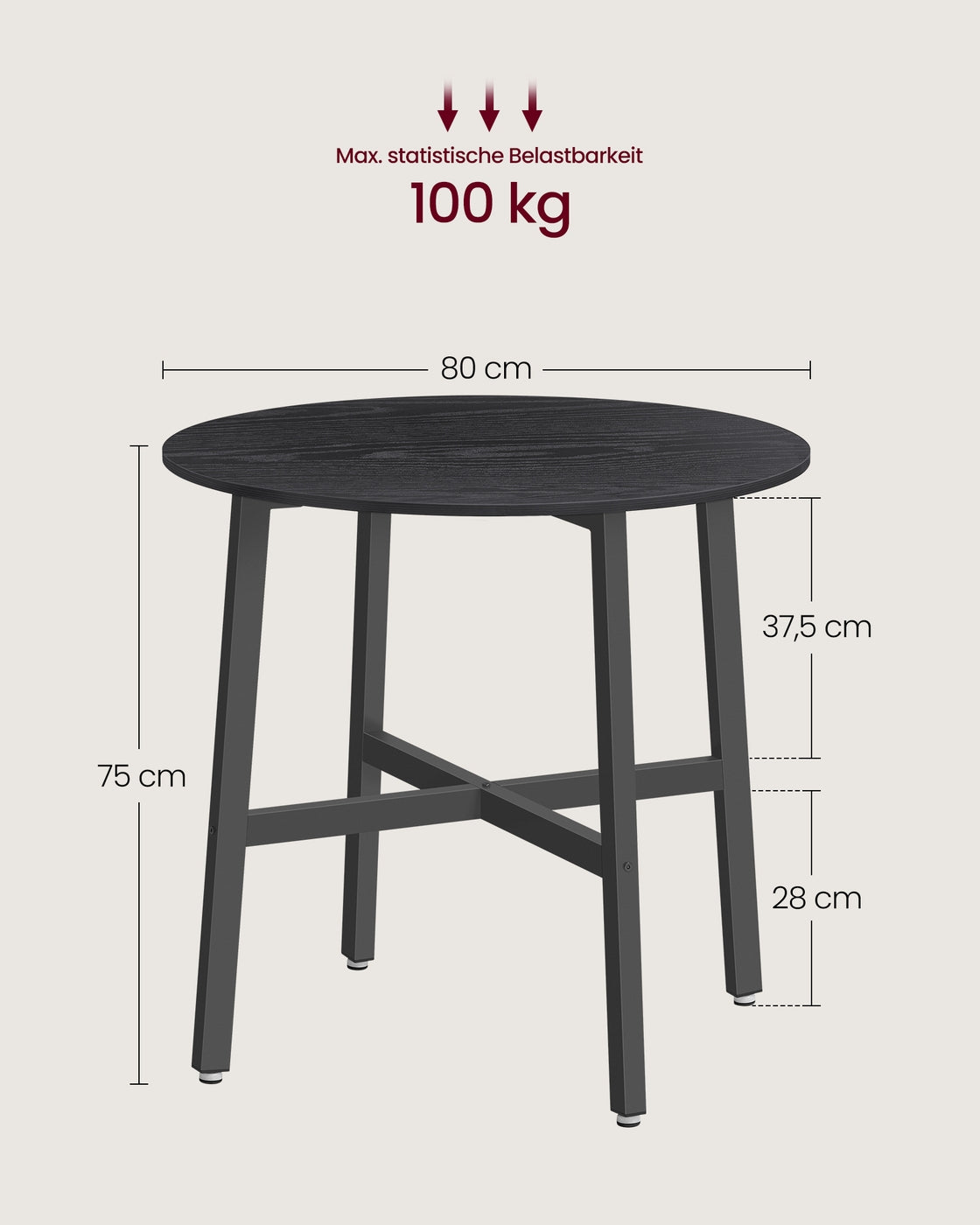 Okrągły stół jadalny 80 cm czarny vintage