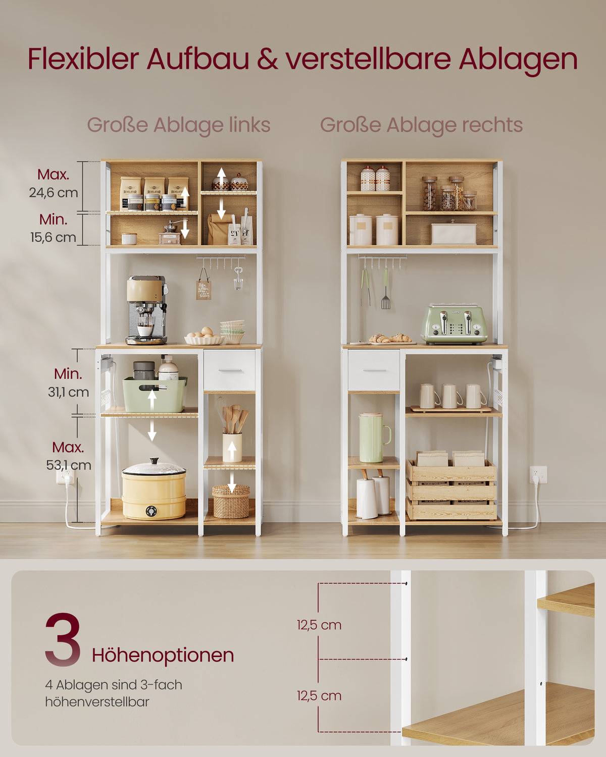 Półka kuchenna z gniazdkami 40x80x180 cm dąb-biała