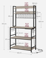 Szara półka kuchenna z gniazdkami i hakami 40x80x170 cm