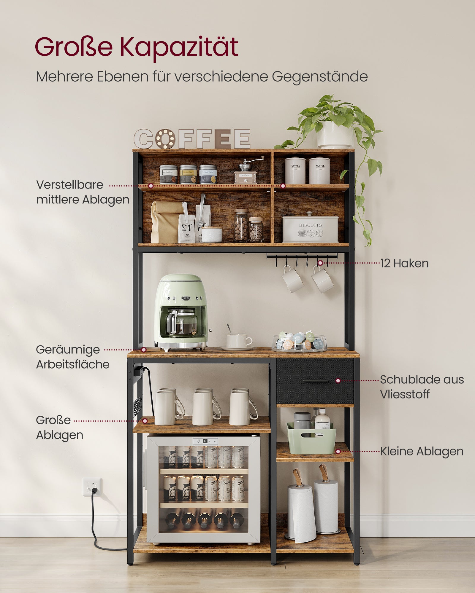Półka kuchenna 40x100x180 cm z gniazdkami czarno-brązowa