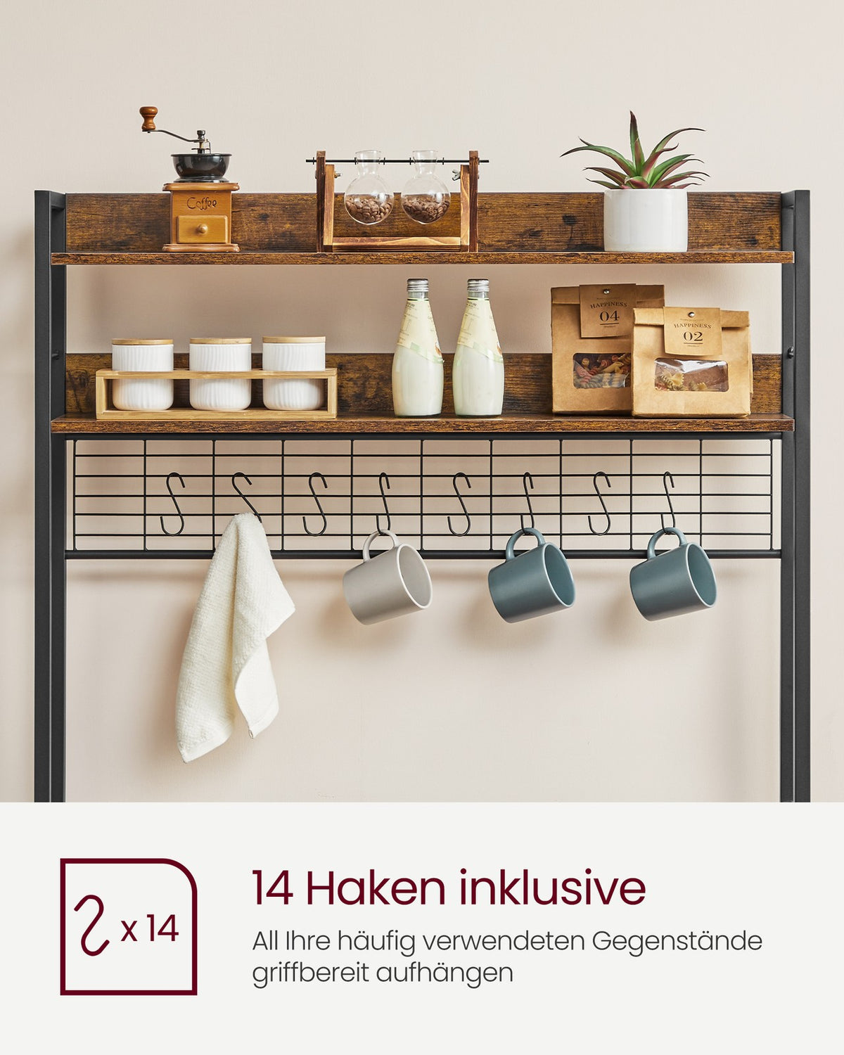 Stojąca półka kuchenna z blatem i haczykami vintage