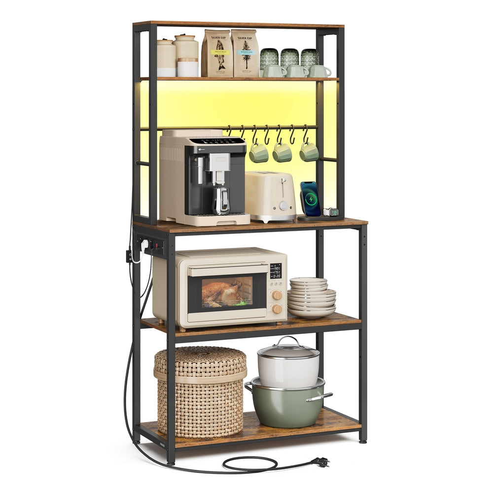 Półka kuchenna z LED 40x80x168 cm brązowa i czarna