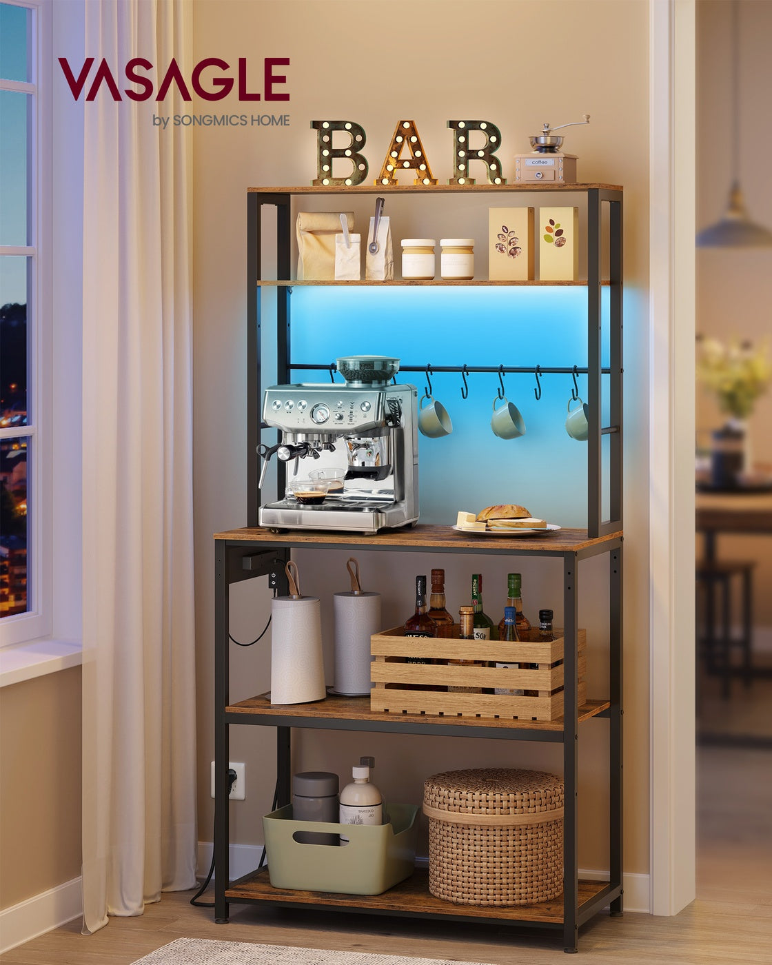 Półka kuchenna z LED 40x80x168 cm brązowa i czarna