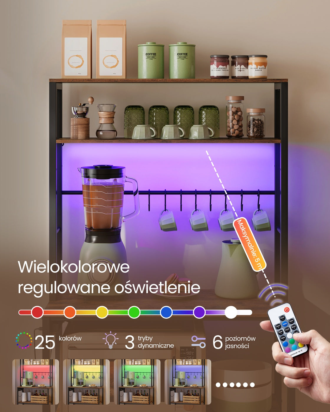 Półka kuchenna z LED 40x80x168 cm brązowa i czarna