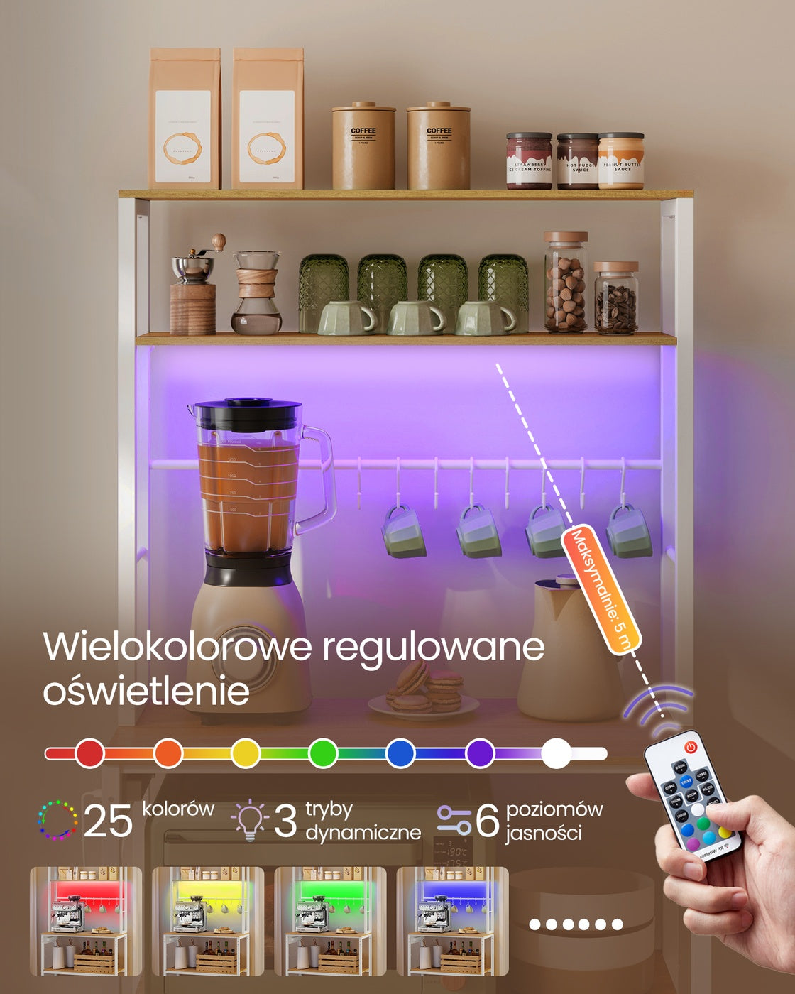 Półka kuchenna z LED 40x80x168 cm dąb z bielą