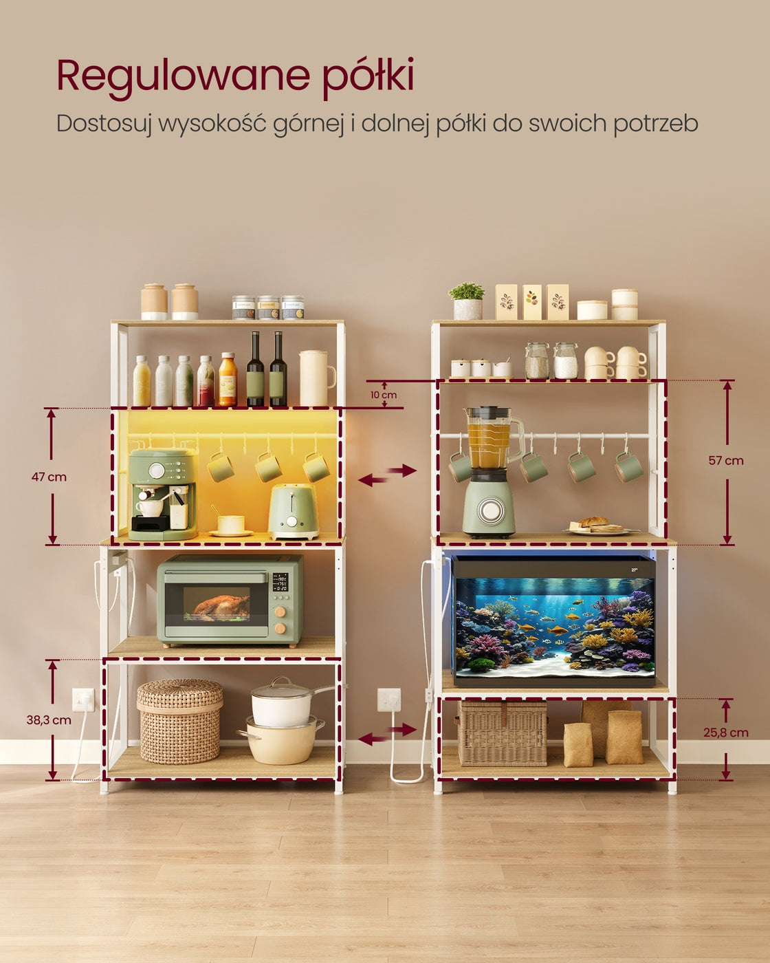 Półka kuchenna z LED 40x80x168 cm dąb z bielą