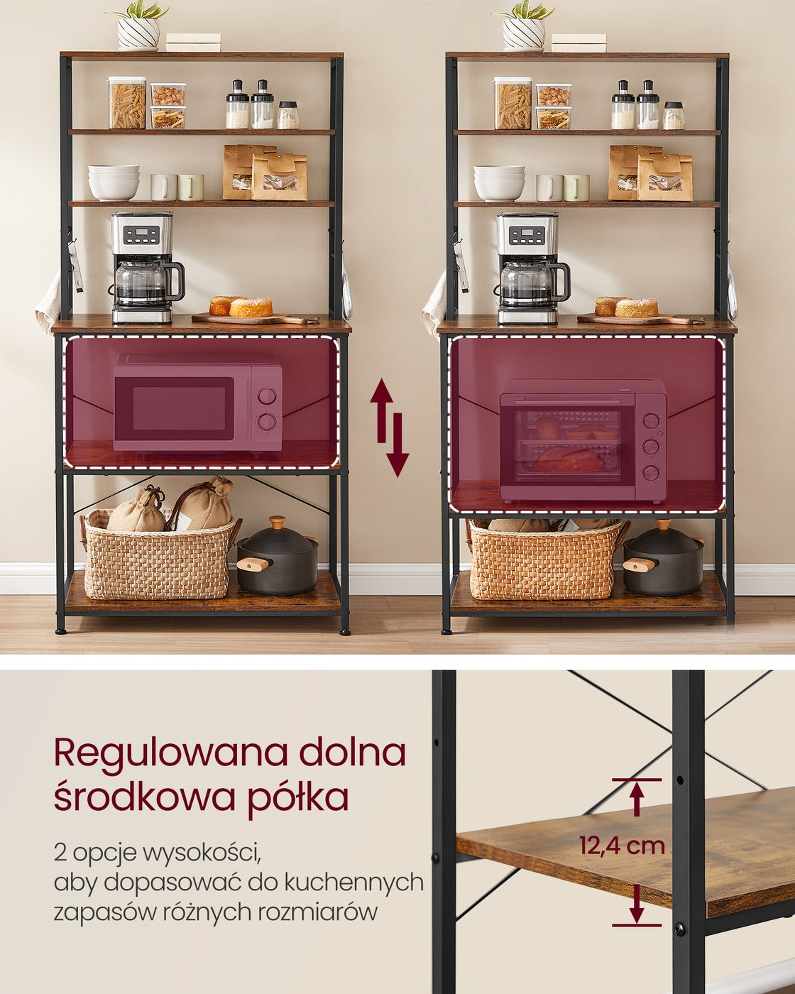 Półka kuchenna z gniazdkiem 40x80x167 cm brązowo-czarna
