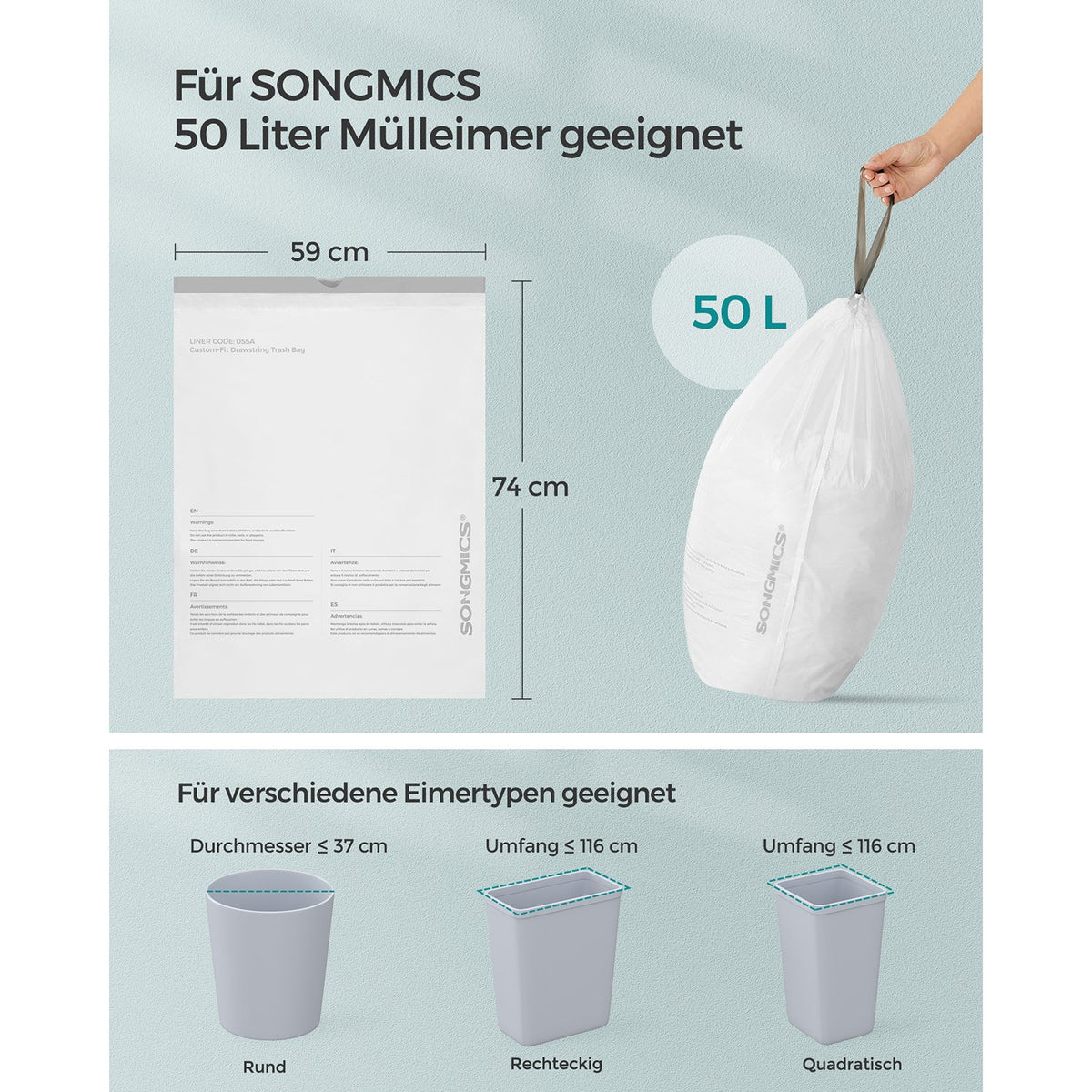 Worki na śmieci 50 l ze sznurkiem, 80 sztuk
