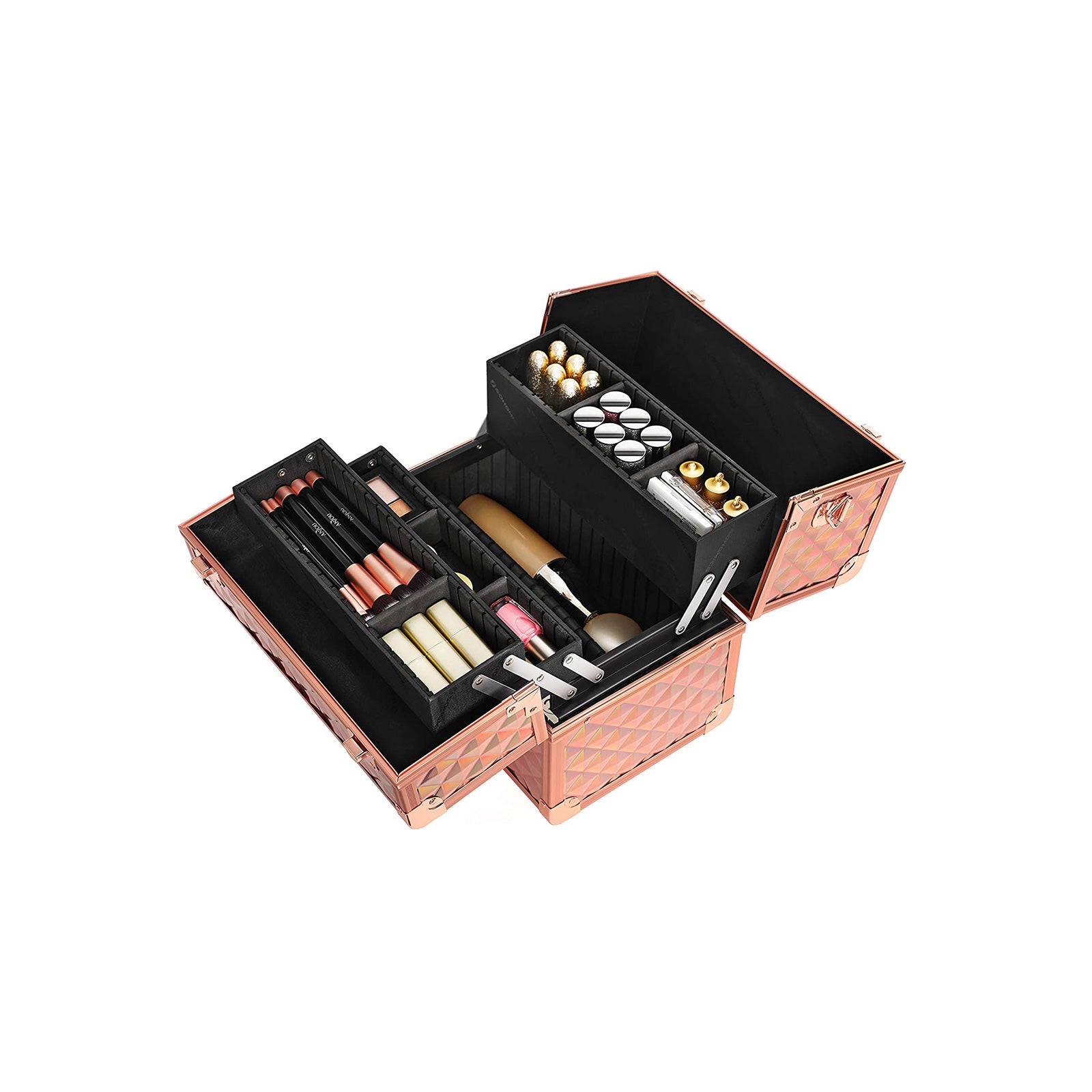 Metaliczna kosmetyczka podróżna z organizerem 30x19x24 cm