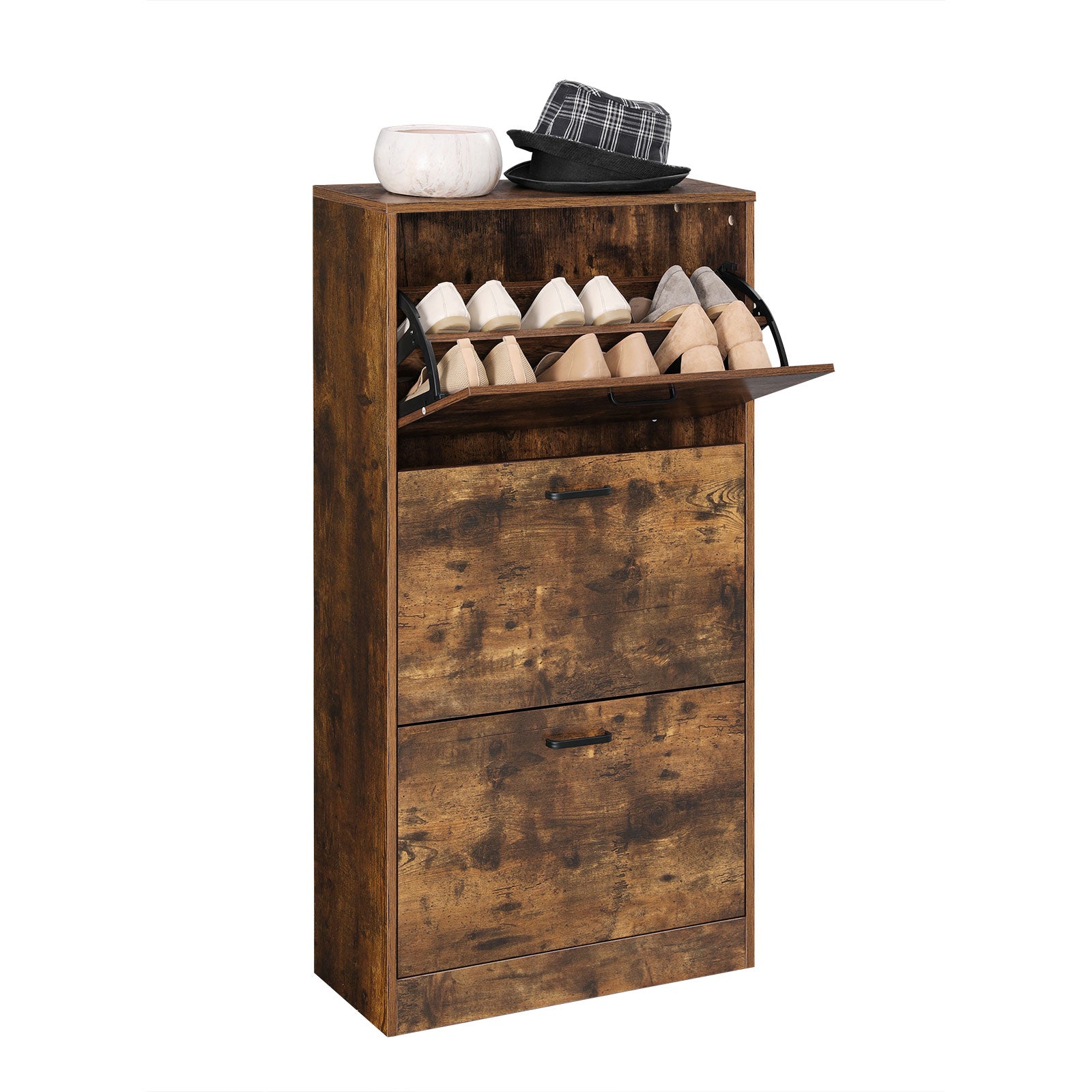 Szafka na buty z 3 klapami, 60x24x120 cm, brązowa