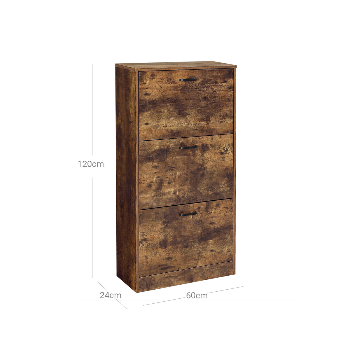 Szafka na buty z 3 klapami, 60x24x120 cm, brązowa