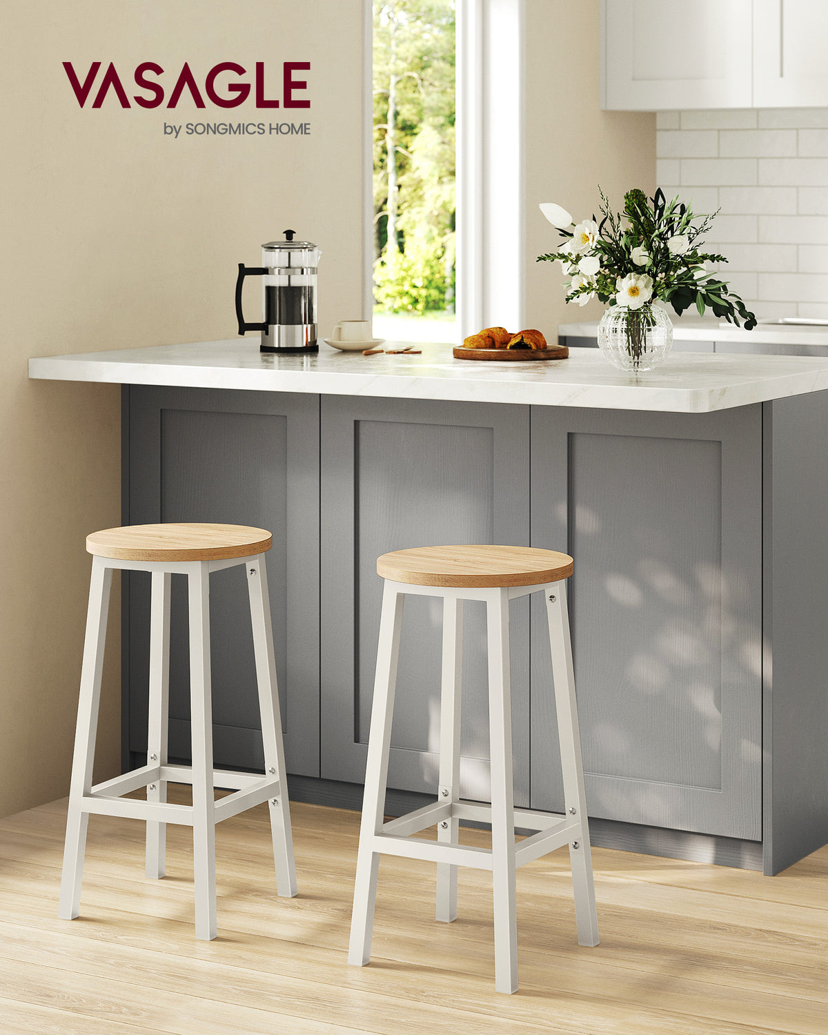 Zestaw 2 stołków barowych dębowo-białych 65 cm