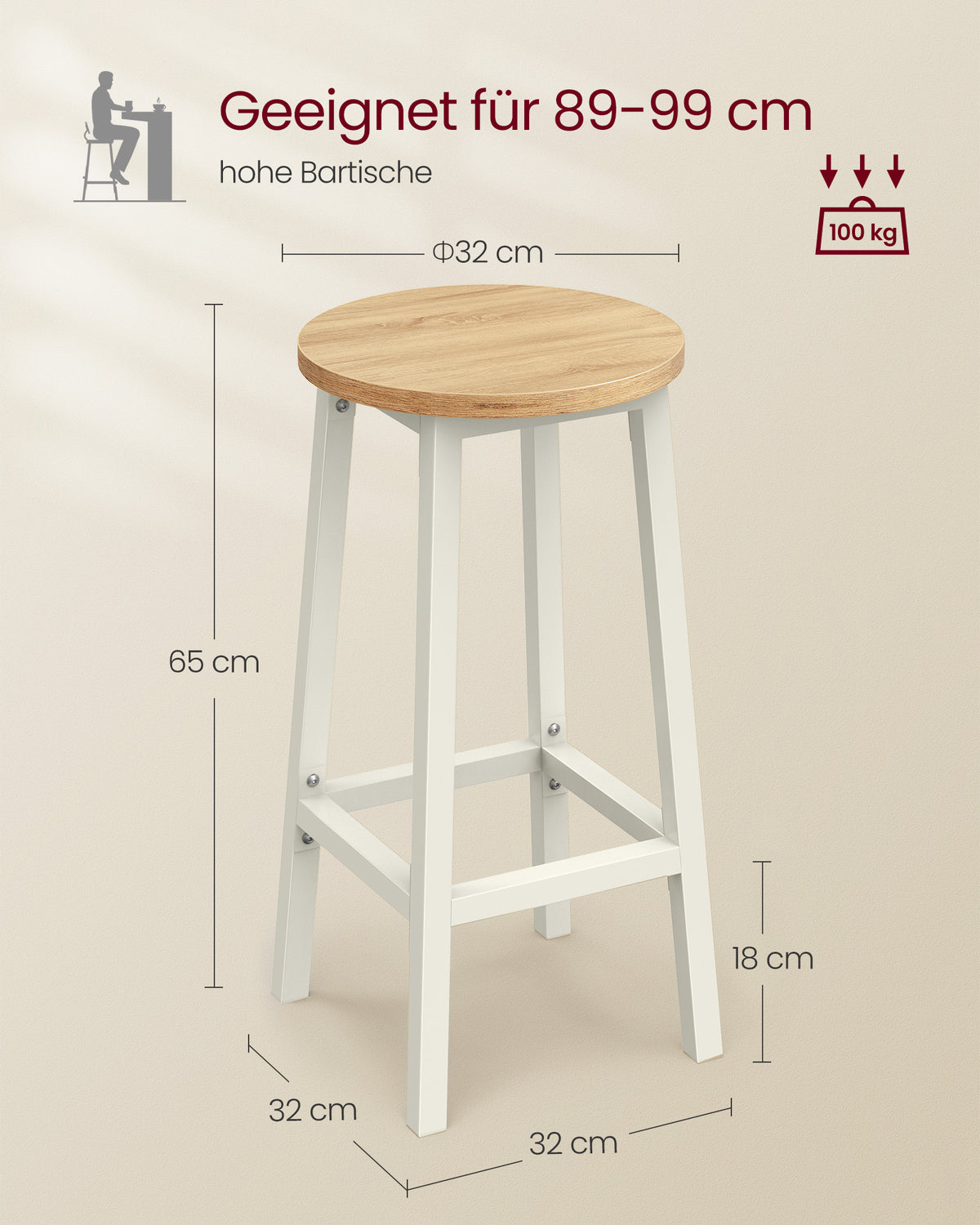 Zestaw 2 stołków barowych dębowo-białych 65 cm
