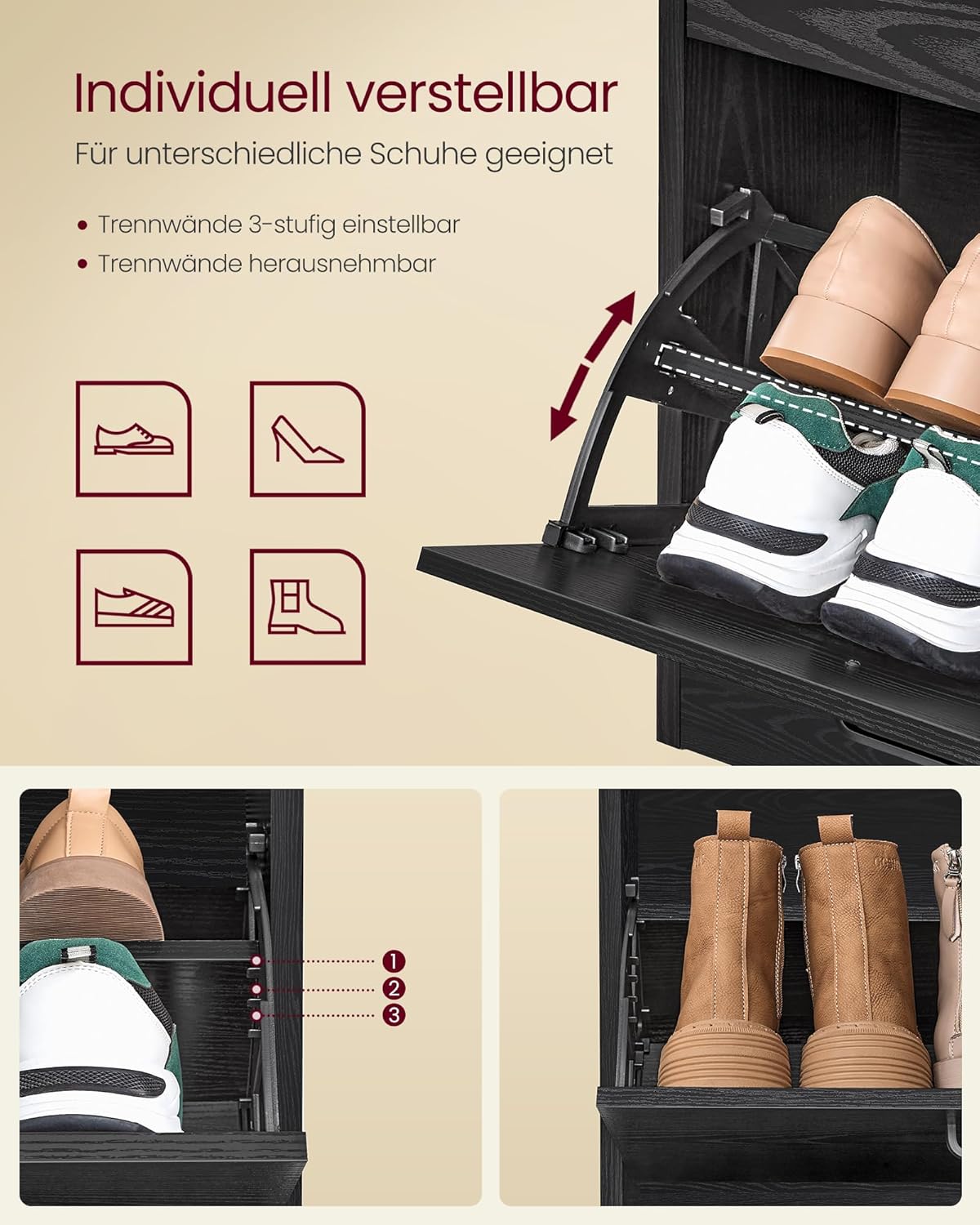Szafka na buty, czarny, 105,5 cm