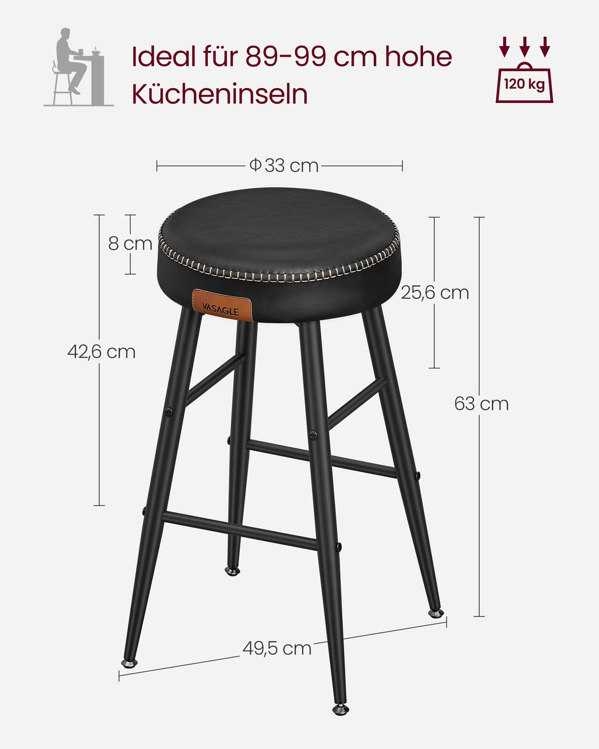 Zestaw 2 stołków barowych czarnych 63 cm