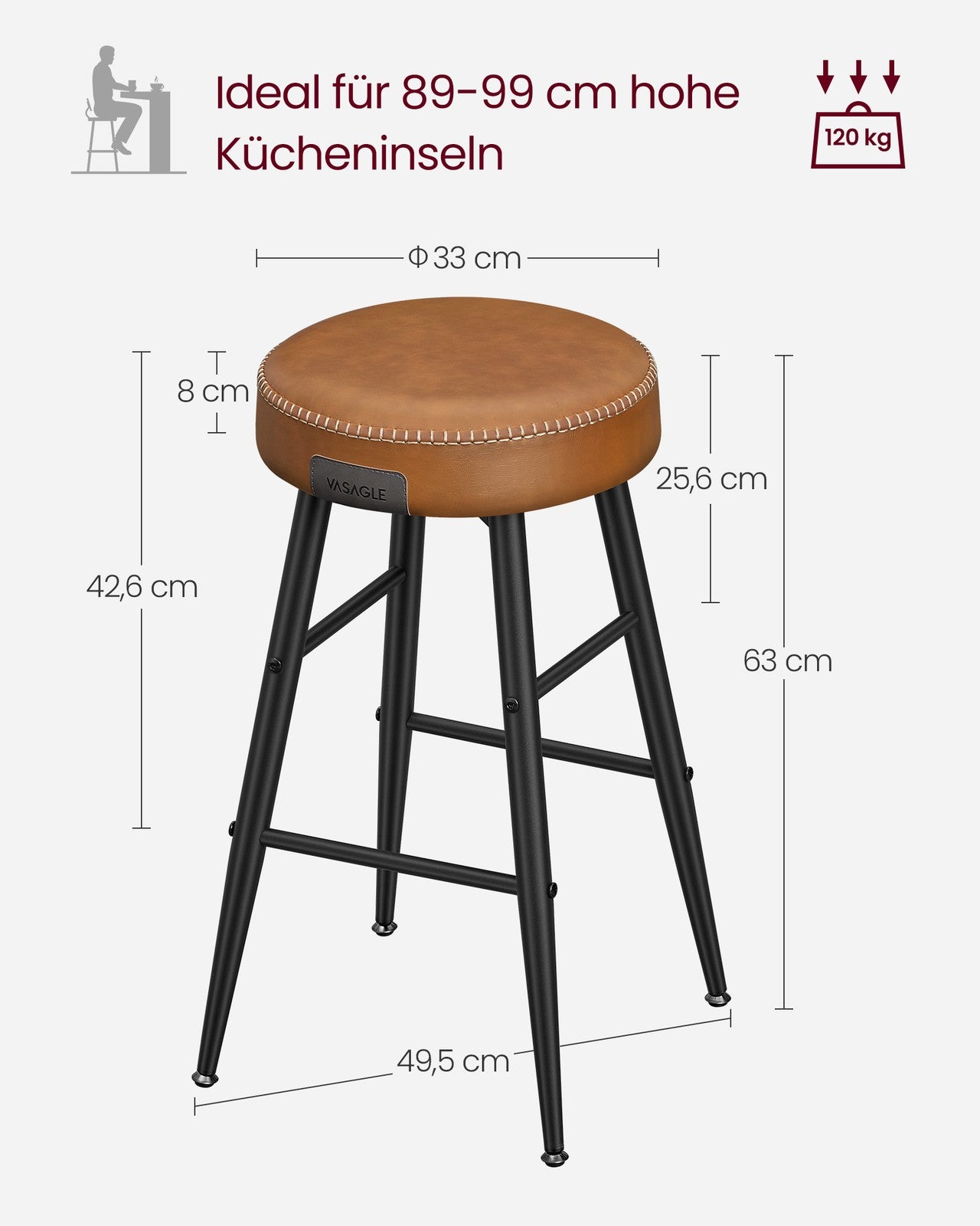 Komplet 2 hokerów barowych karmelowy brąz