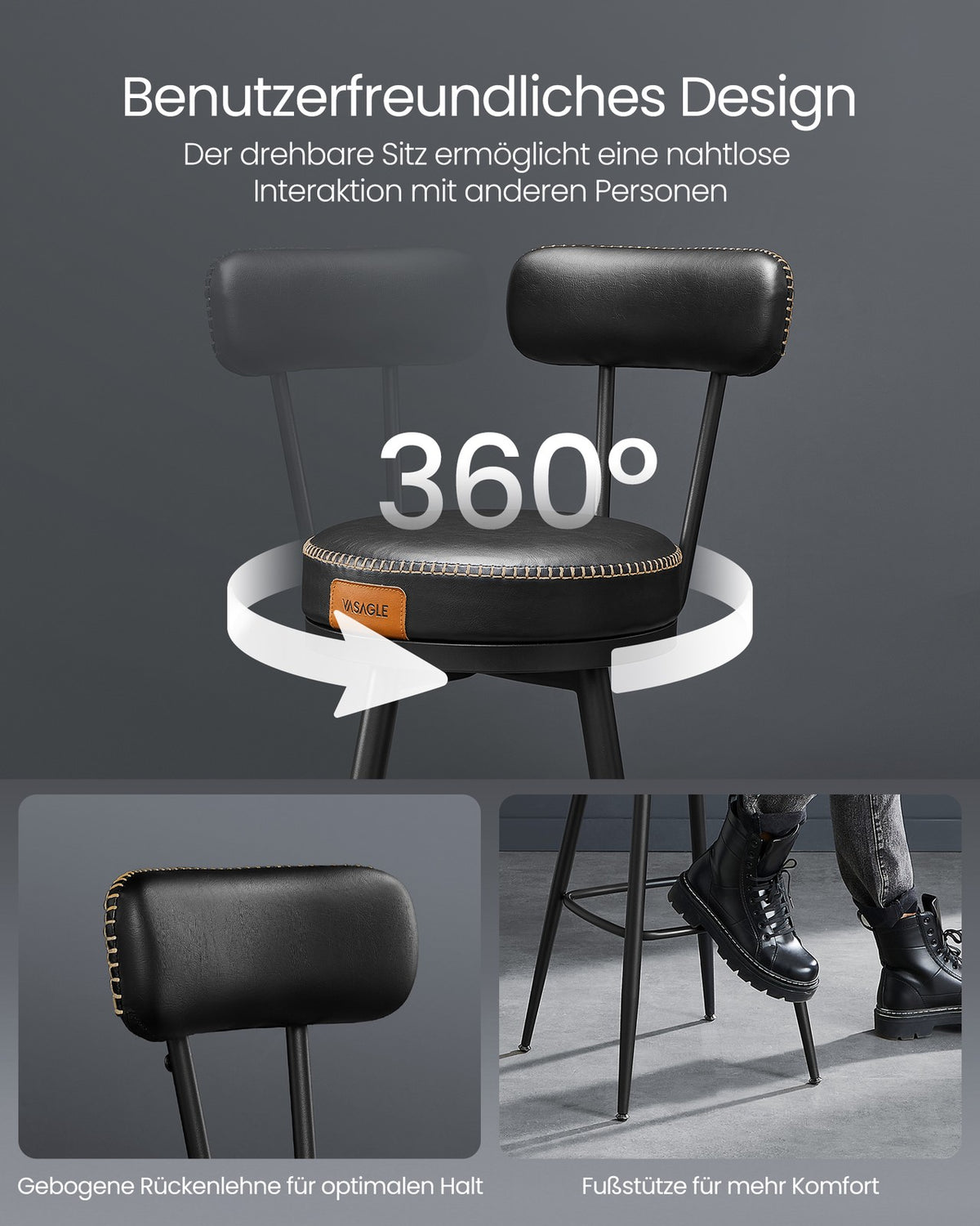 Zestaw 2 czarnych stołków barowych z ekoskóry