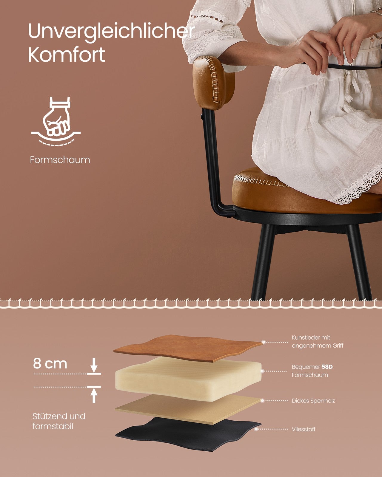 Zestaw 2 stołków barowych z ekoskóry karmelowej