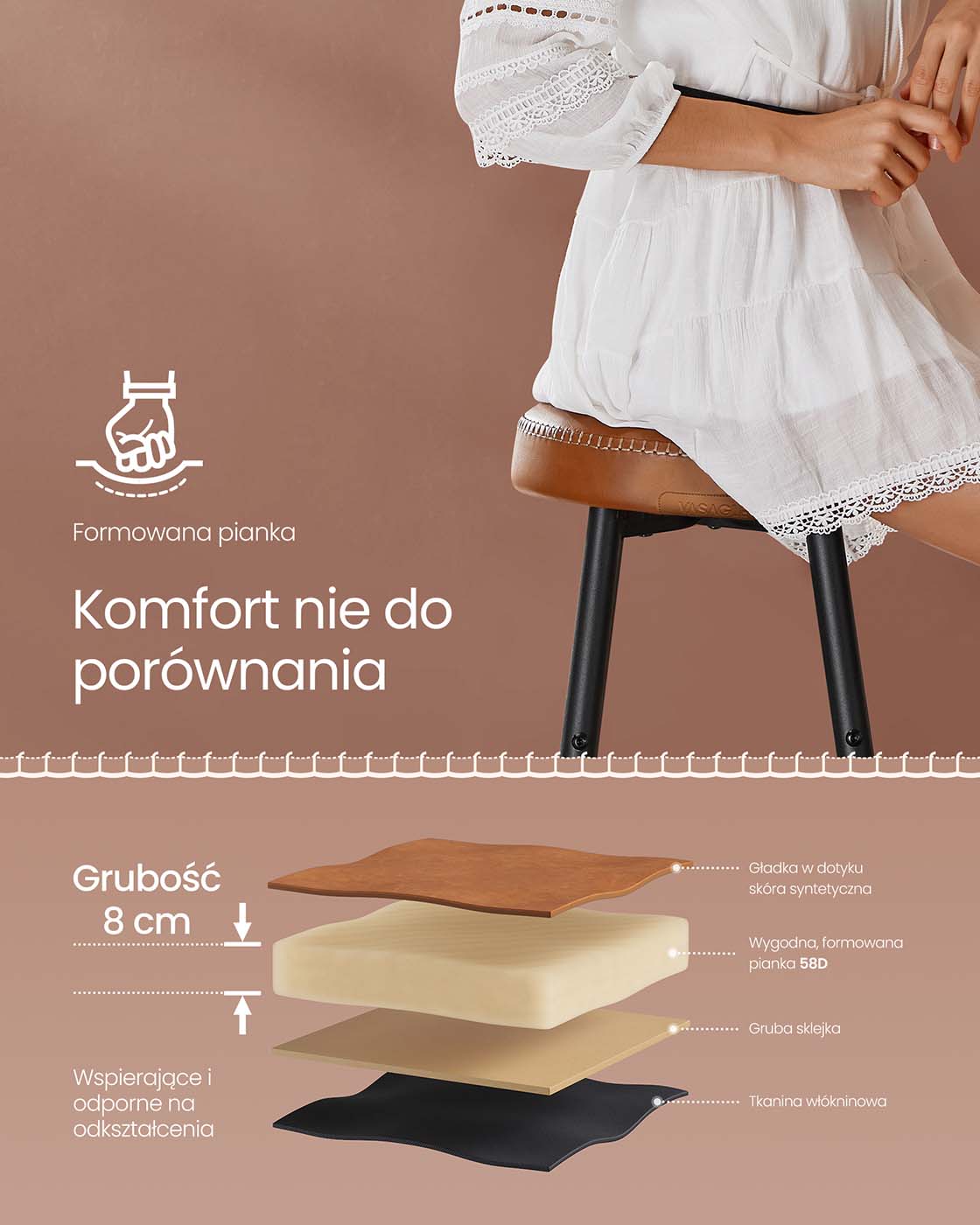 Zestaw 4 hokerów barowych karmelowych z ekoskóry