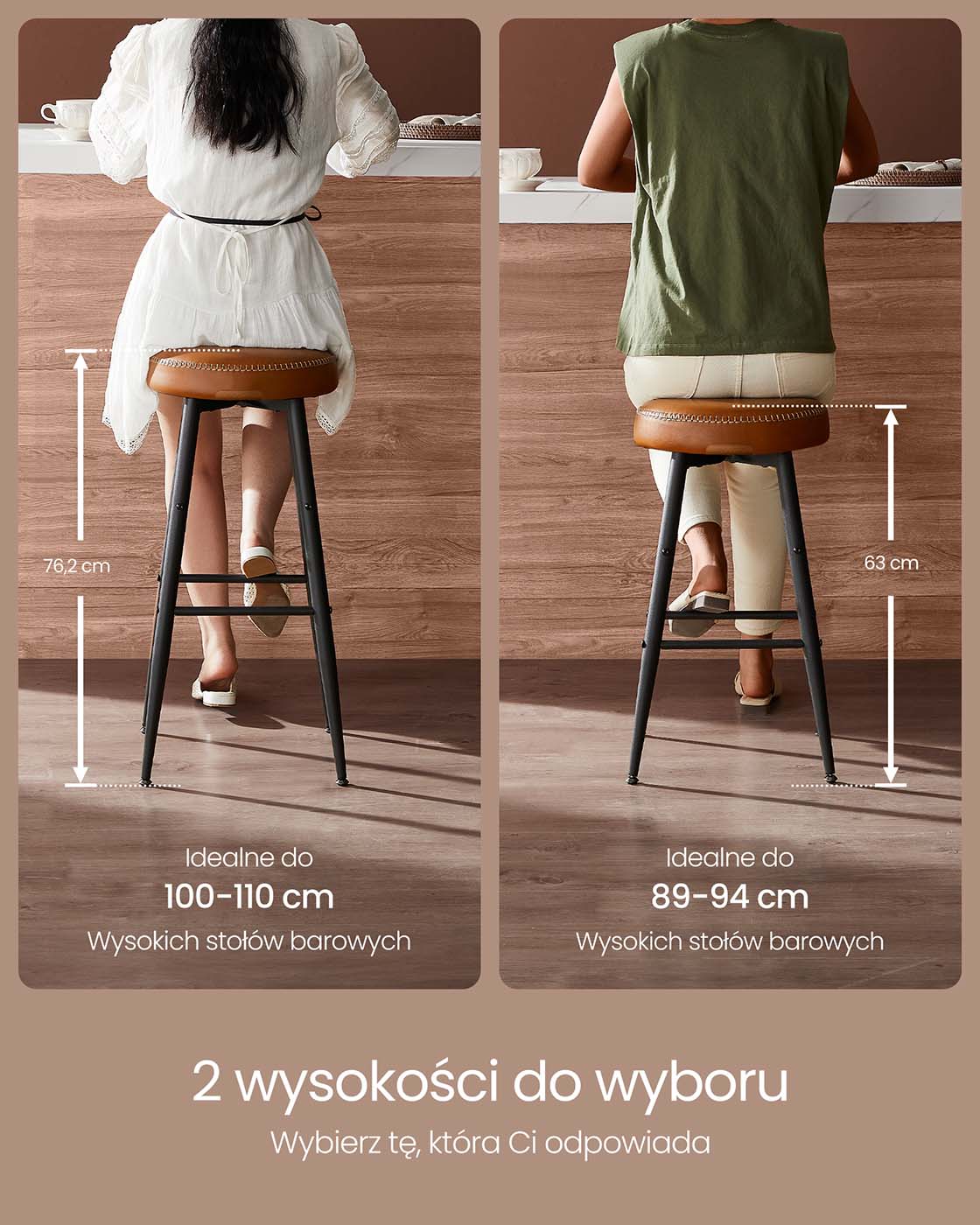 Zestaw 4 hokerów barowych karmelowych z ekoskóry
